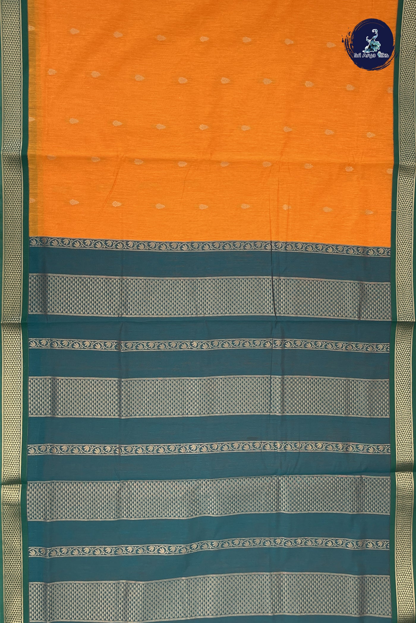 Mango Yellow Madisar Semi Silk Cotton Saree With Zari Buttas Pattern