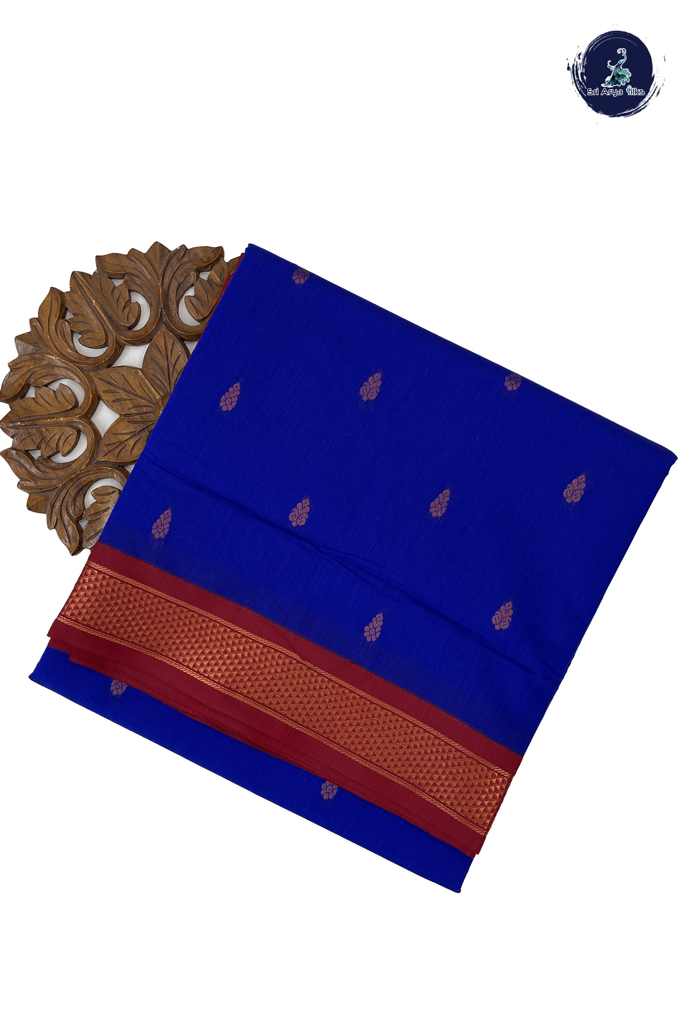 MS Blue Madisar Semi Silk Cotton Saree With Zari Buttas Pattern