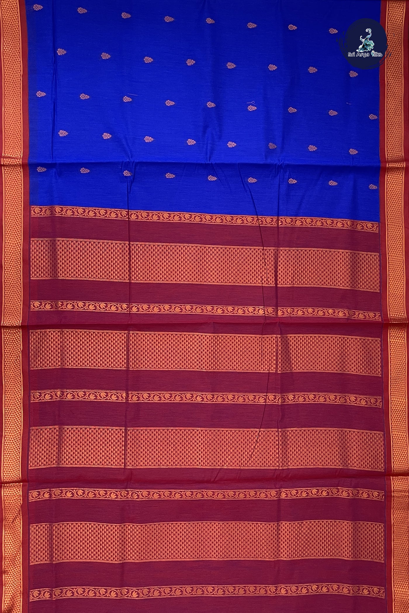 MS Blue Madisar Semi Silk Cotton Saree With Zari Buttas Pattern