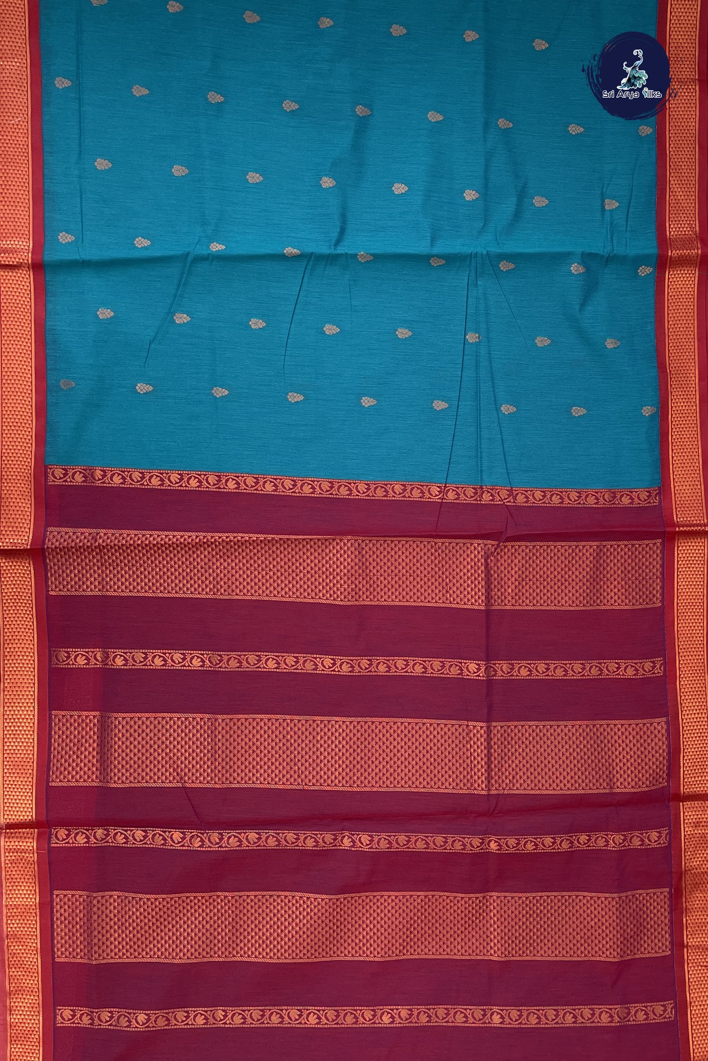 Sapphire Blue Madisar Semi Silk Cotton Saree With Zari Buttas Pattern