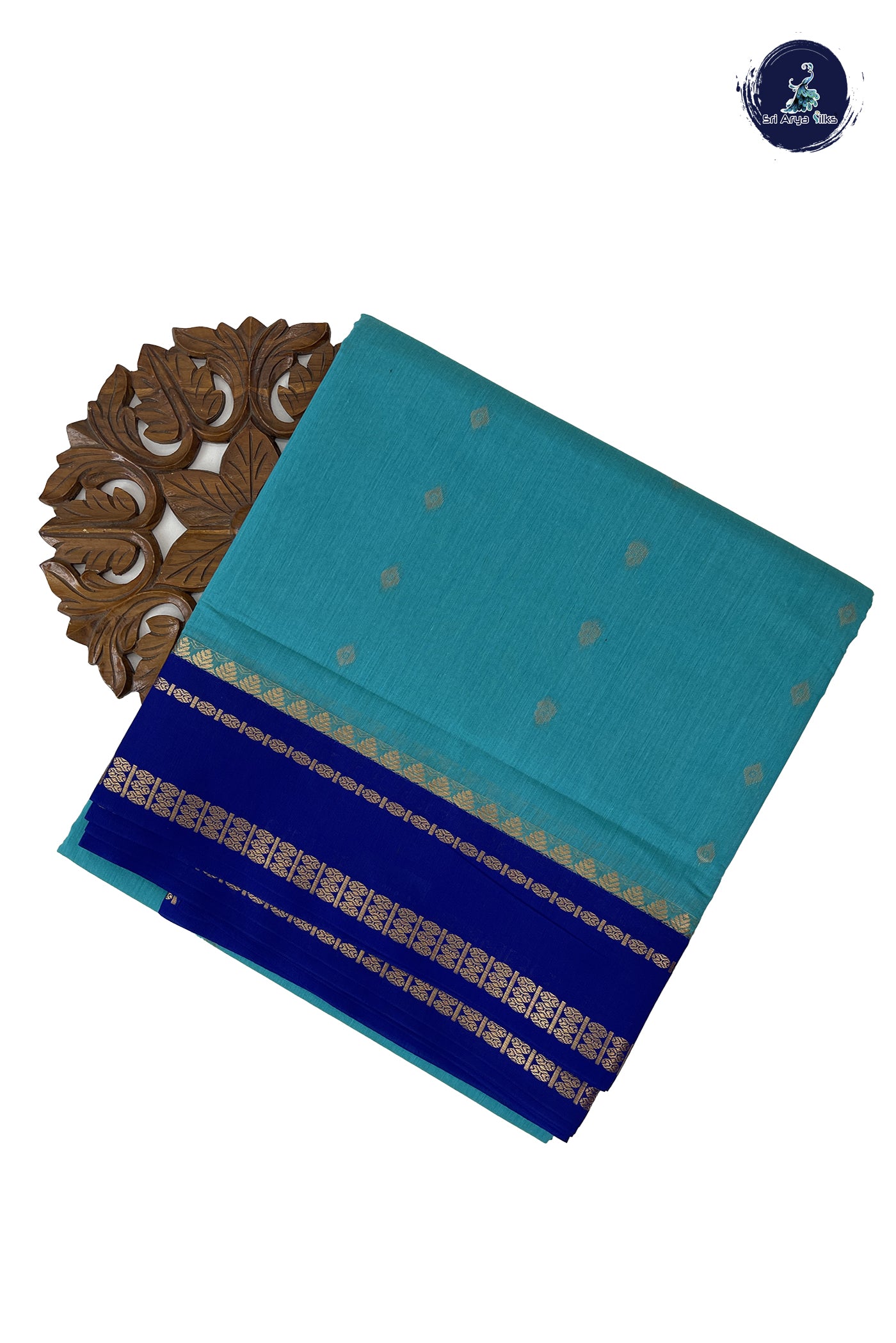 Light Blue Madisar Semi Silk Cotton Saree With Zari Buttas Pattern