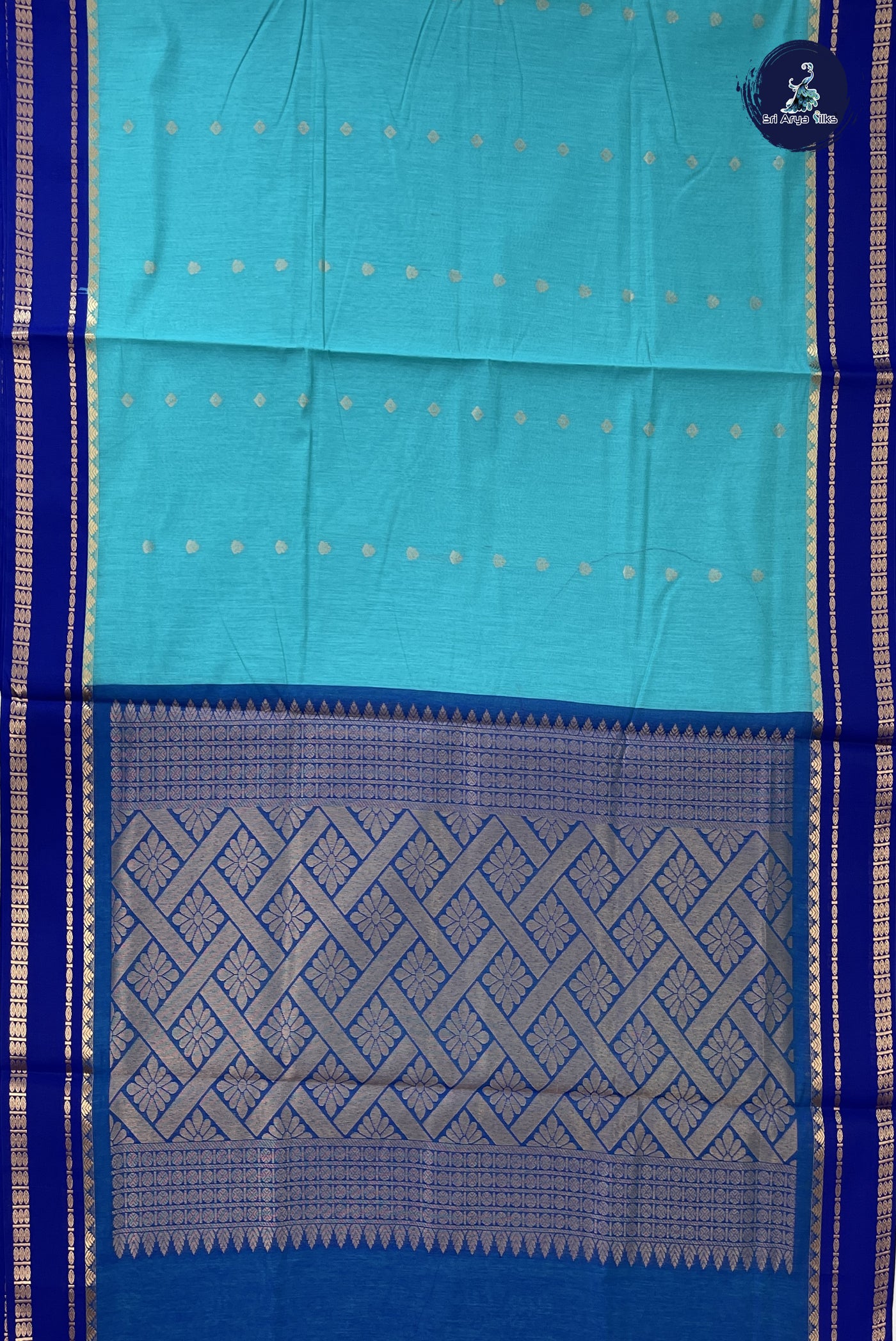 Light Blue Madisar Semi Silk Cotton Saree With Zari Buttas Pattern