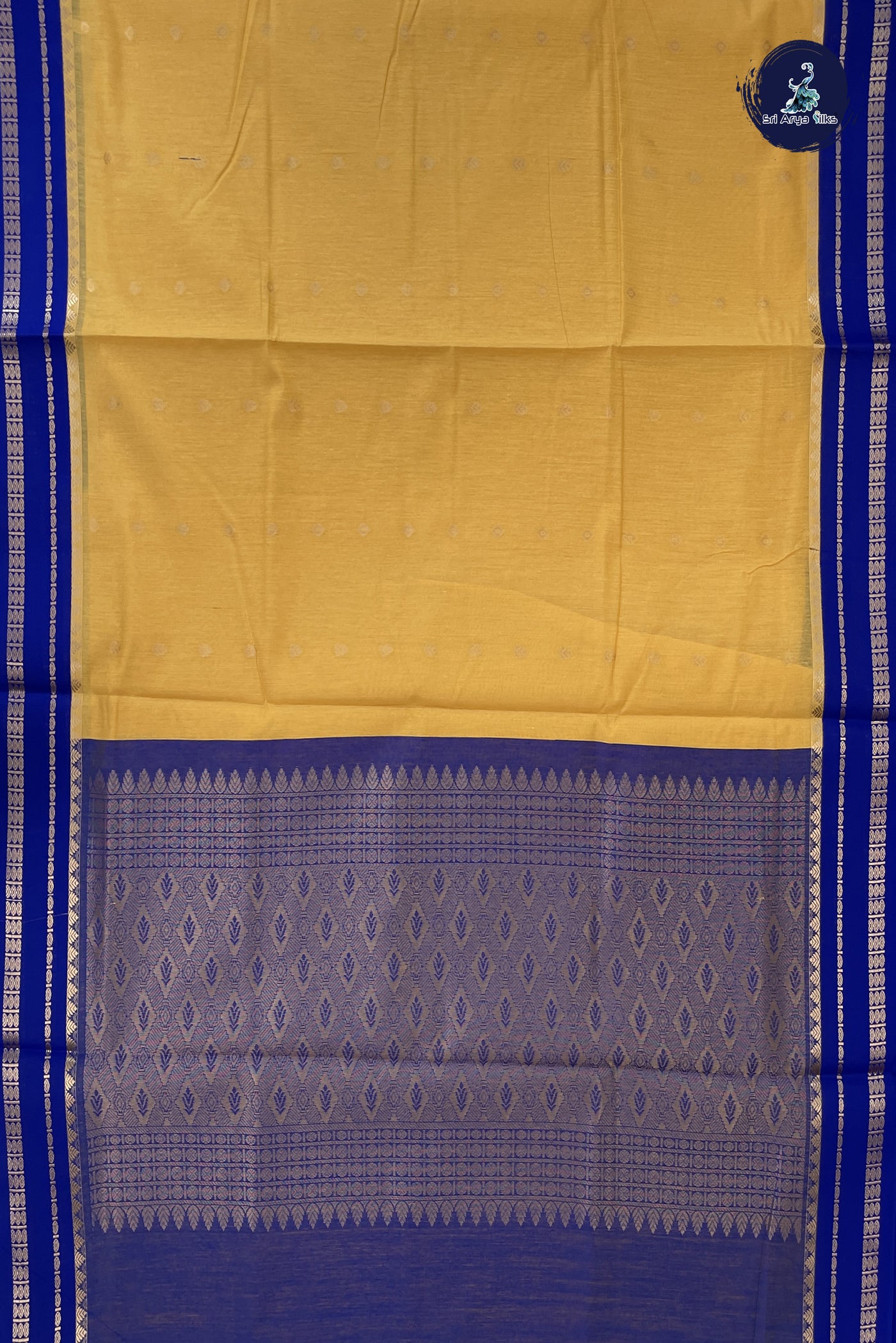 Mustard Yellow Madisar Semi Silk Cotton Saree With Zari Buttas Pattern