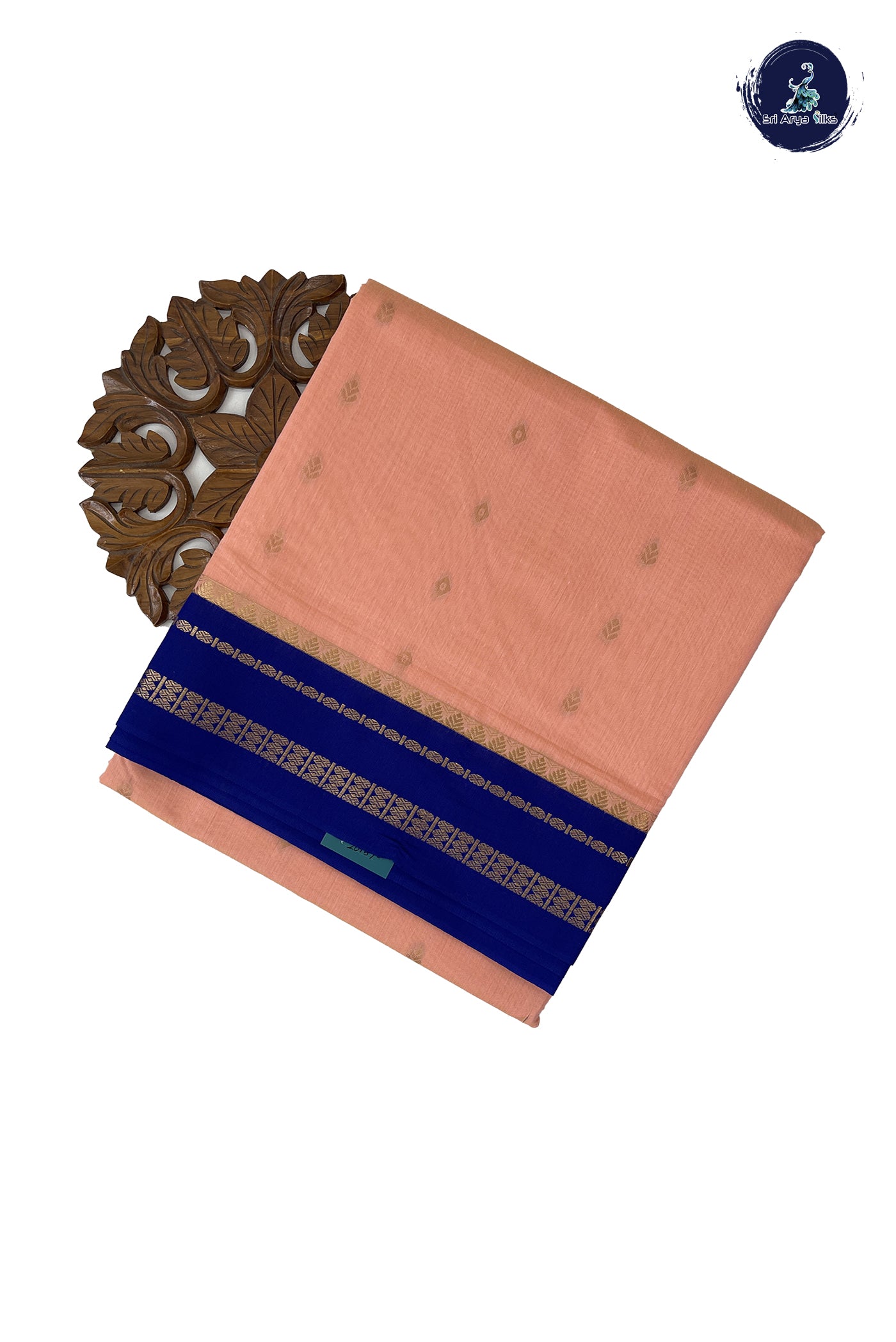 Light Peach Madisar Semi Silk Cotton Saree With Zari Buttas Pattern