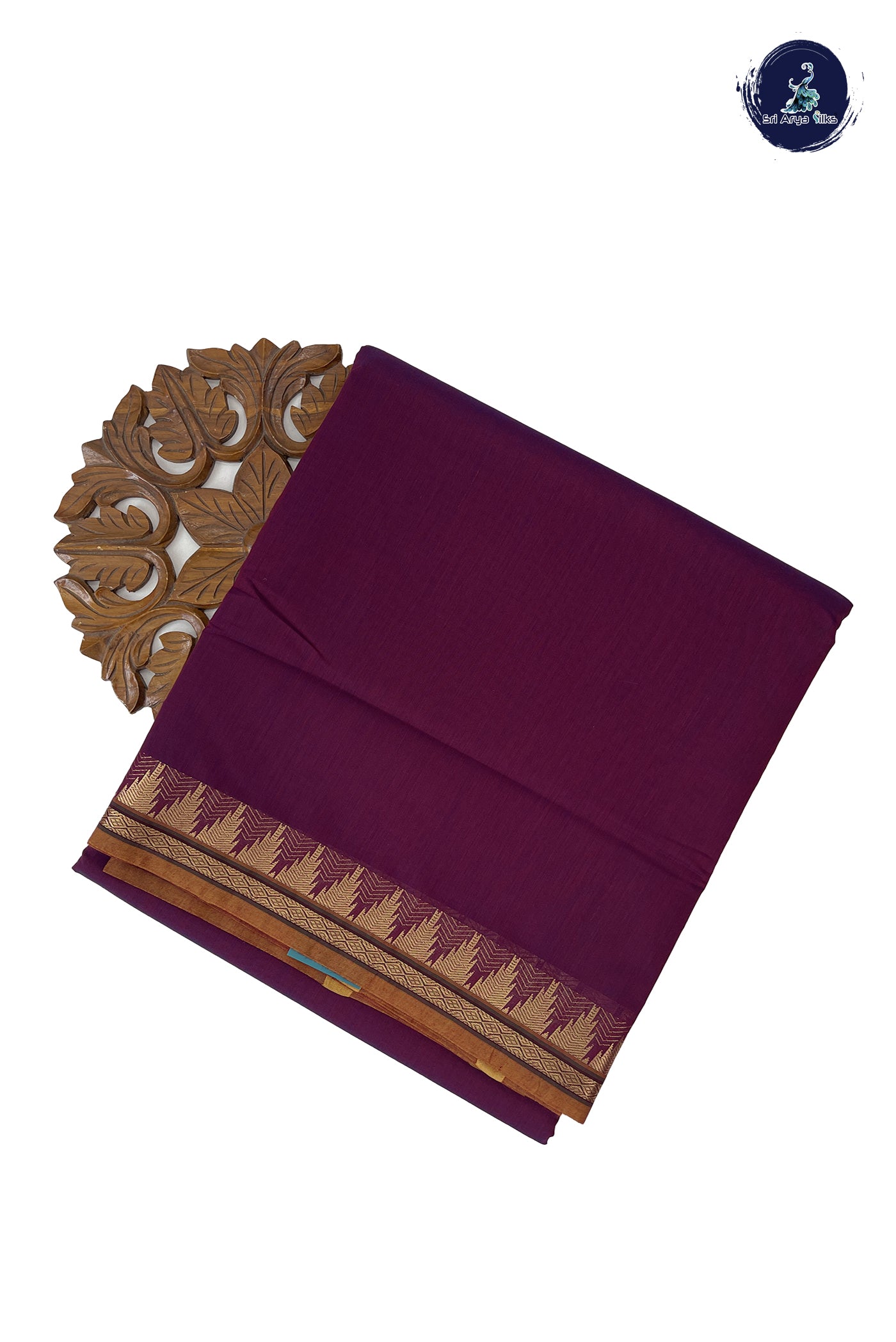 Burgundy Madisar Semi Silk Cotton Saree With Plain Pattern