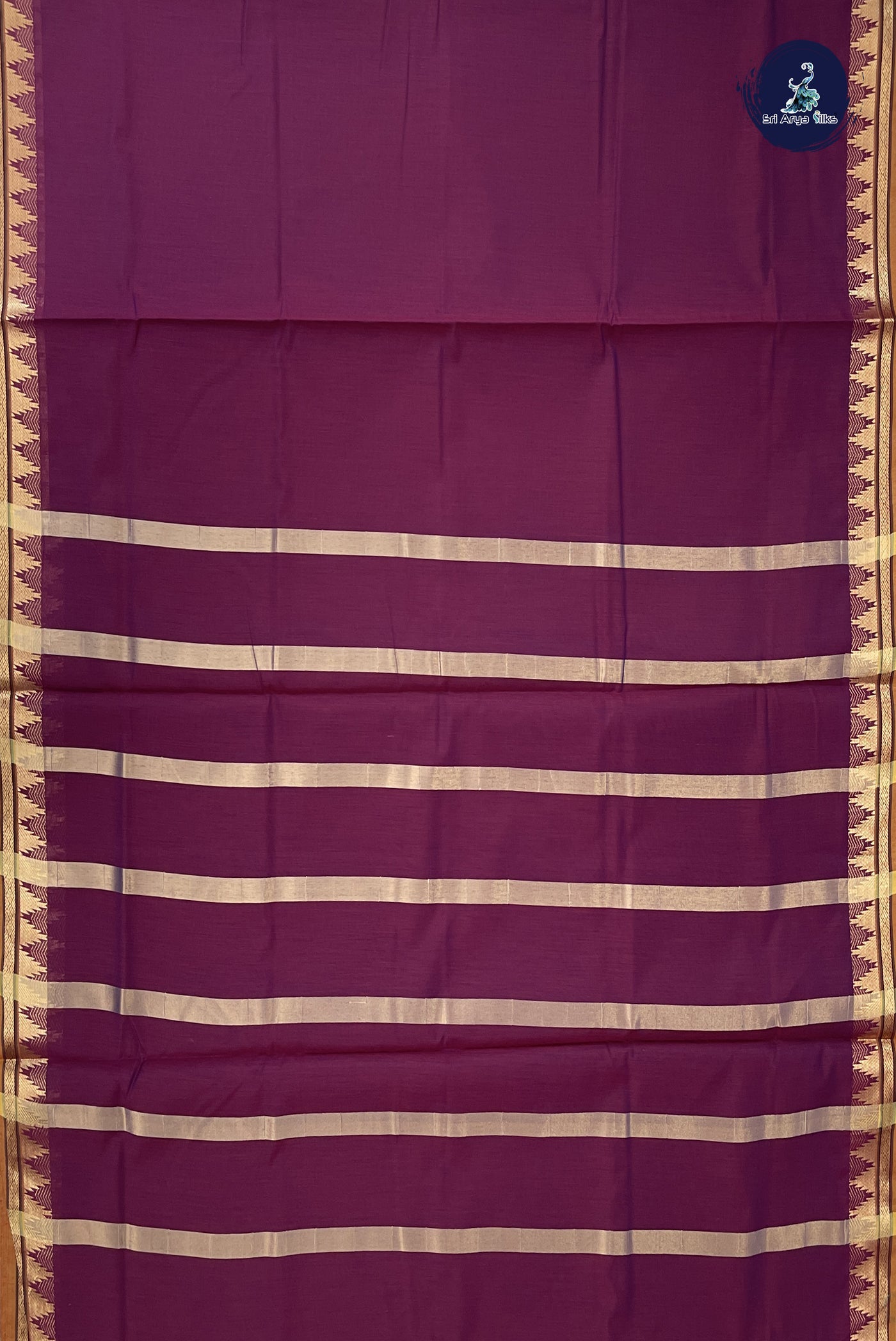 Burgundy Madisar Semi Silk Cotton Saree With Plain Pattern