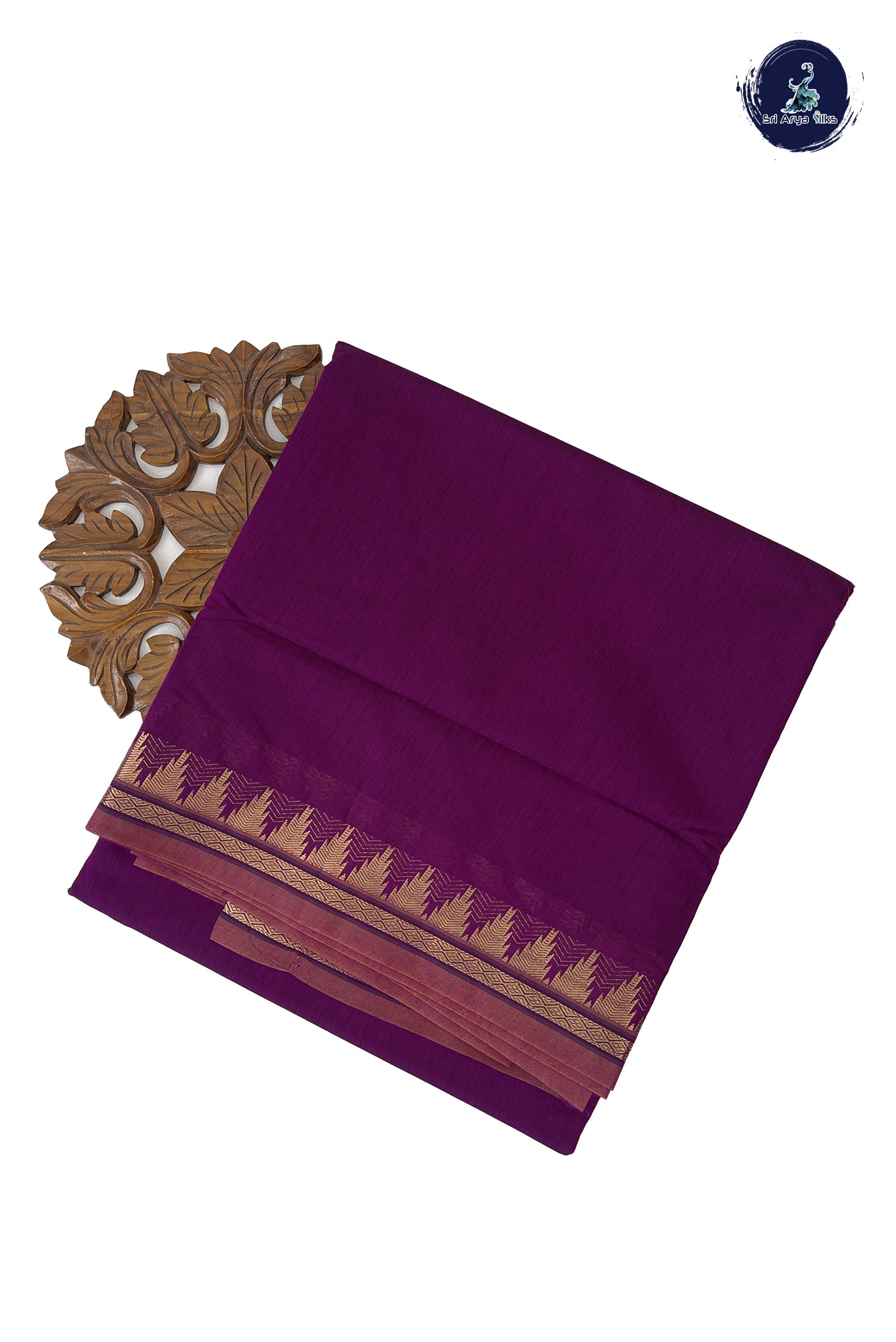 Magenta Purple Madisar Semi Silk Cotton Saree With Plain Pattern