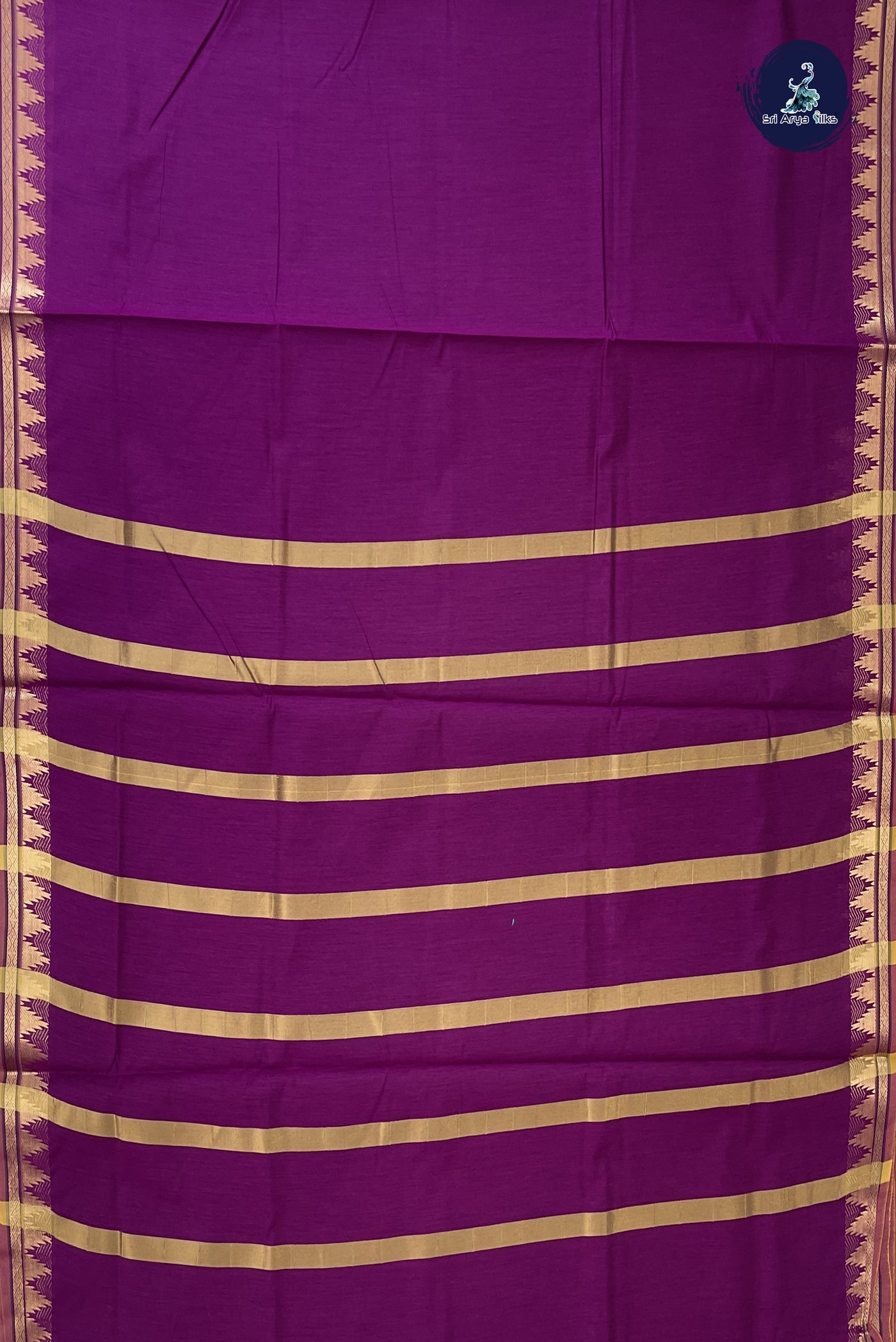 Magenta Purple Madisar Semi Silk Cotton Saree With Plain Pattern