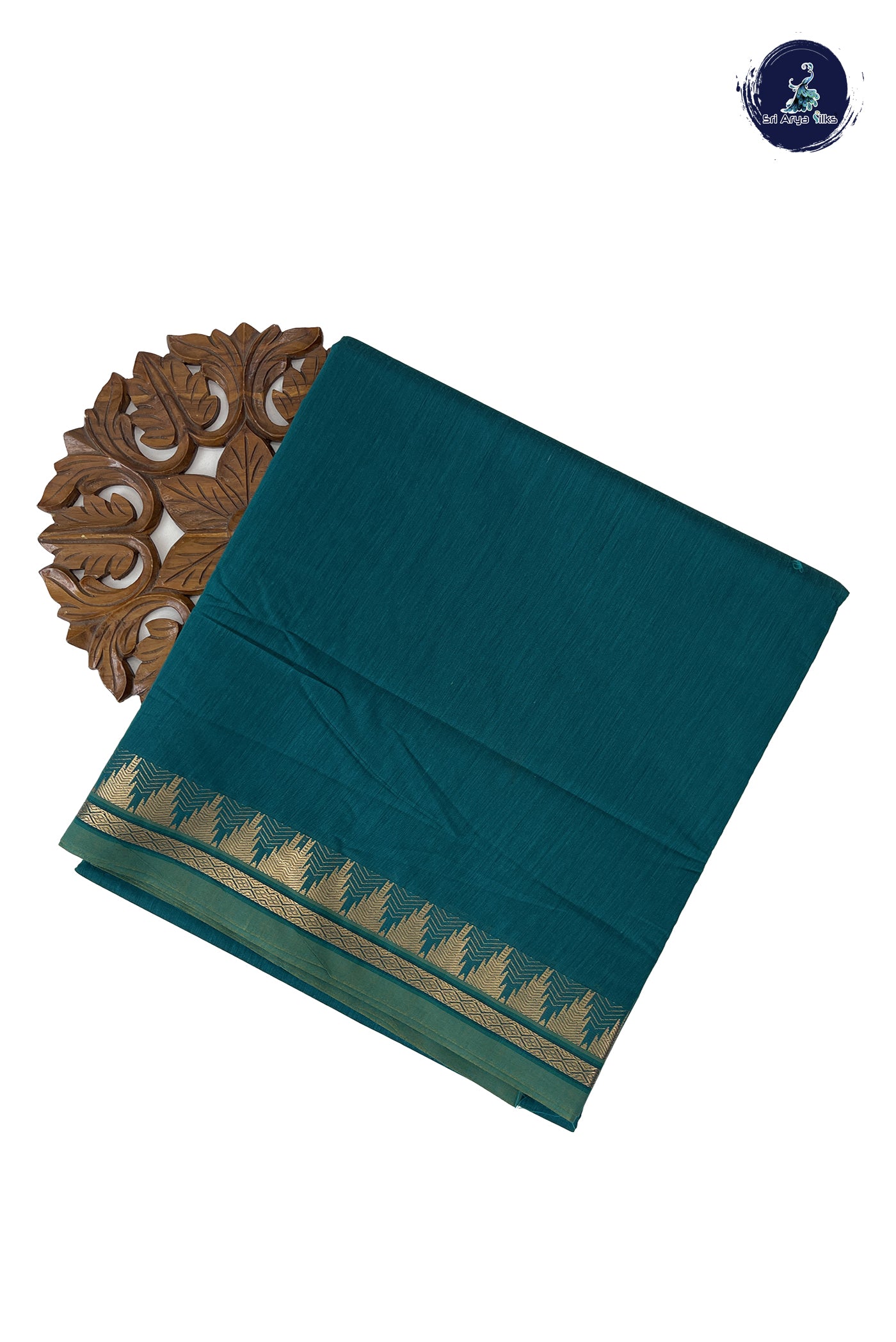 Sapphire Green Madisar Semi Silk Cotton Saree With Plain Pattern