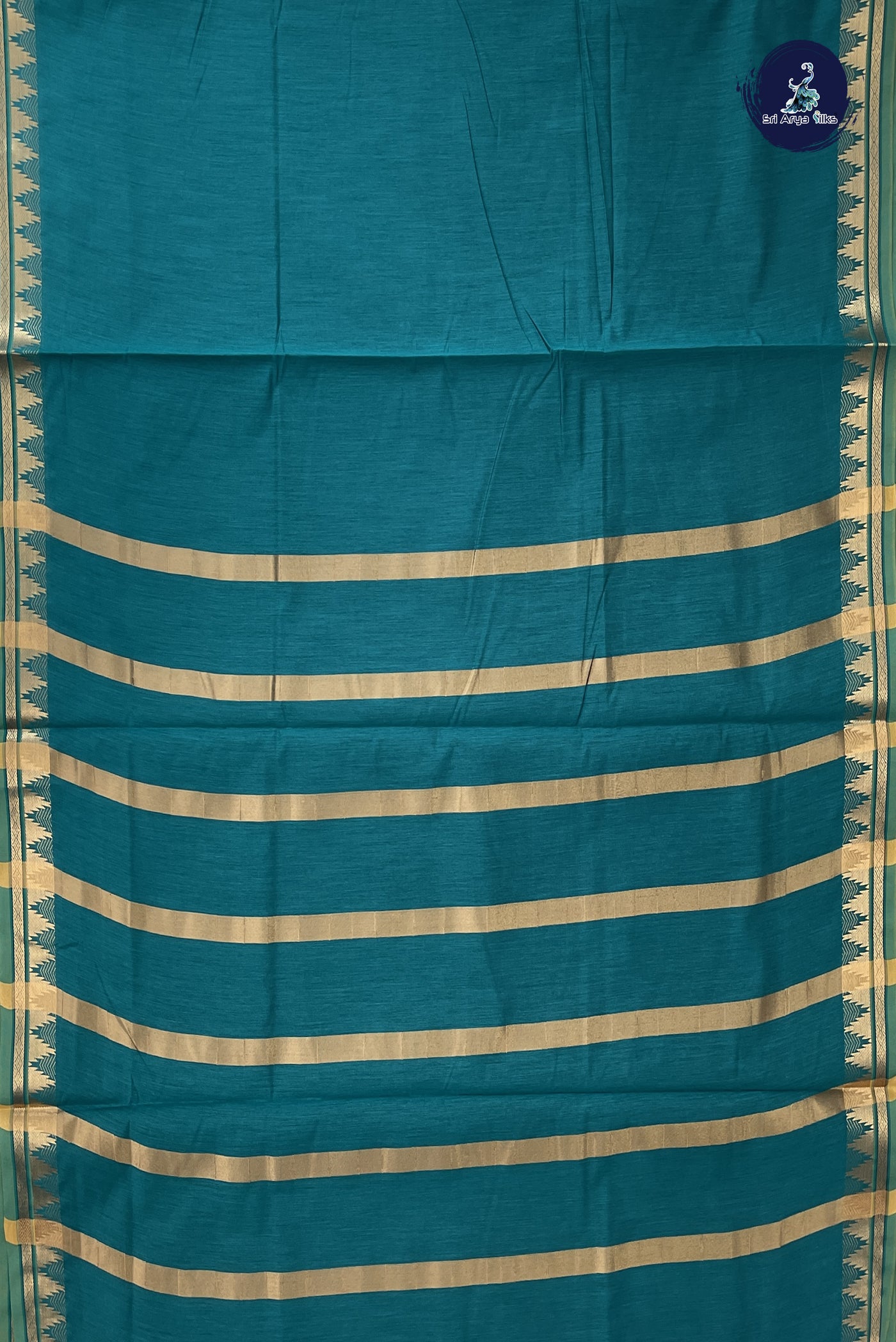 Sapphire Green Madisar Semi Silk Cotton Saree With Plain Pattern