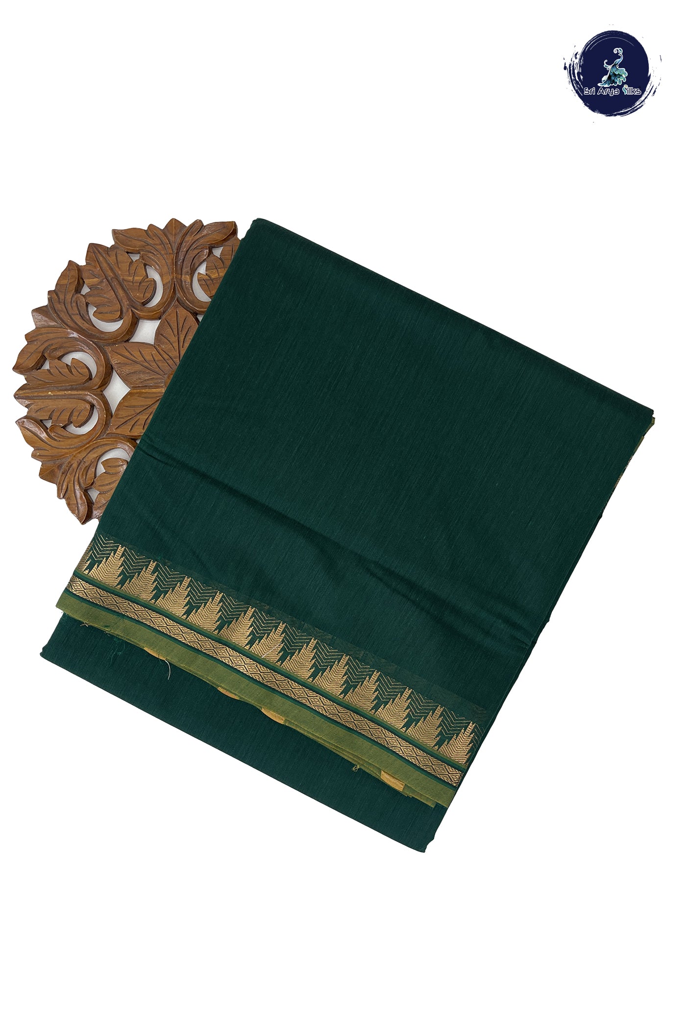 Bottle Green Madisar Semi Silk Cotton Saree With Plain Pattern