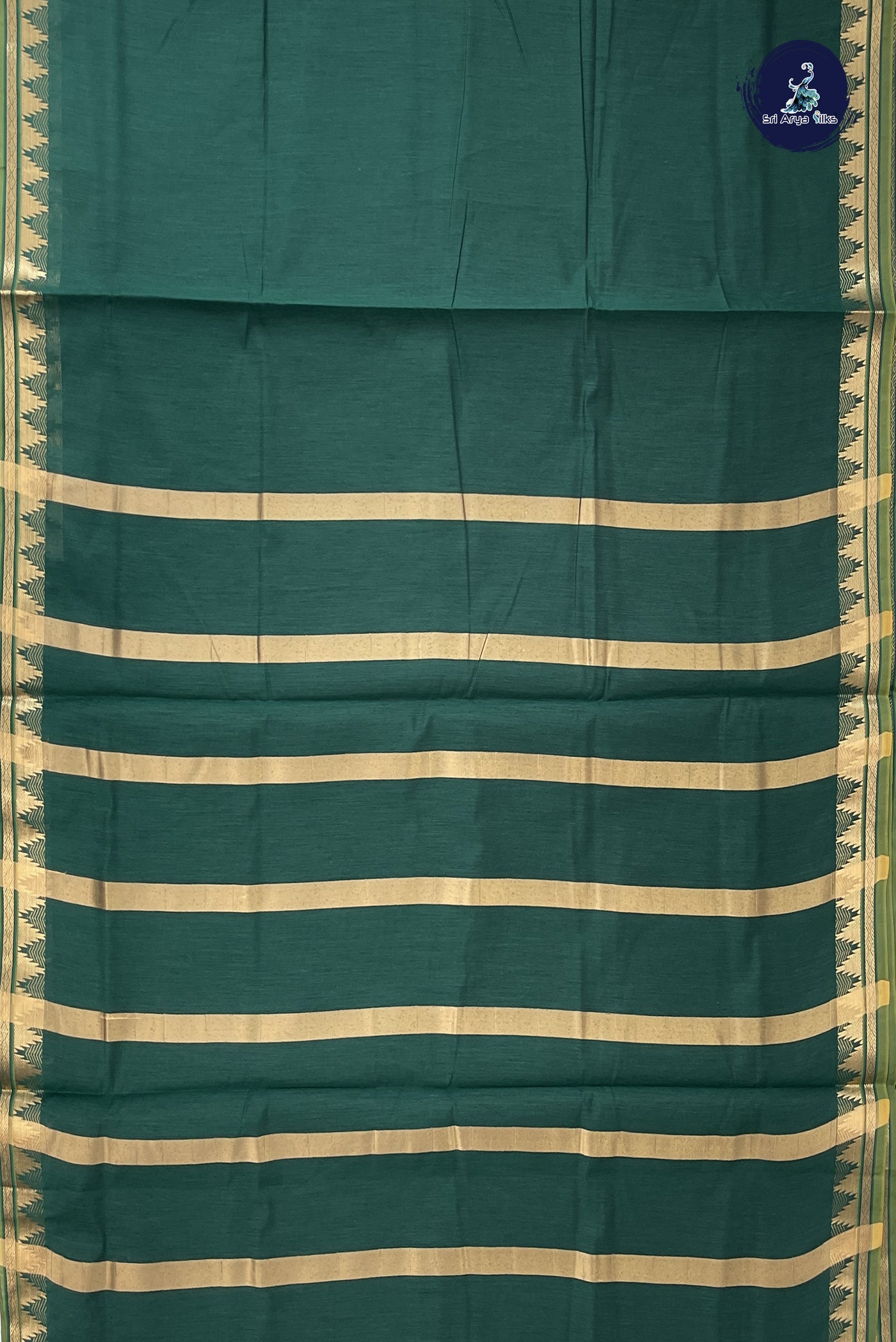 Bottle Green Madisar Semi Silk Cotton Saree With Plain Pattern