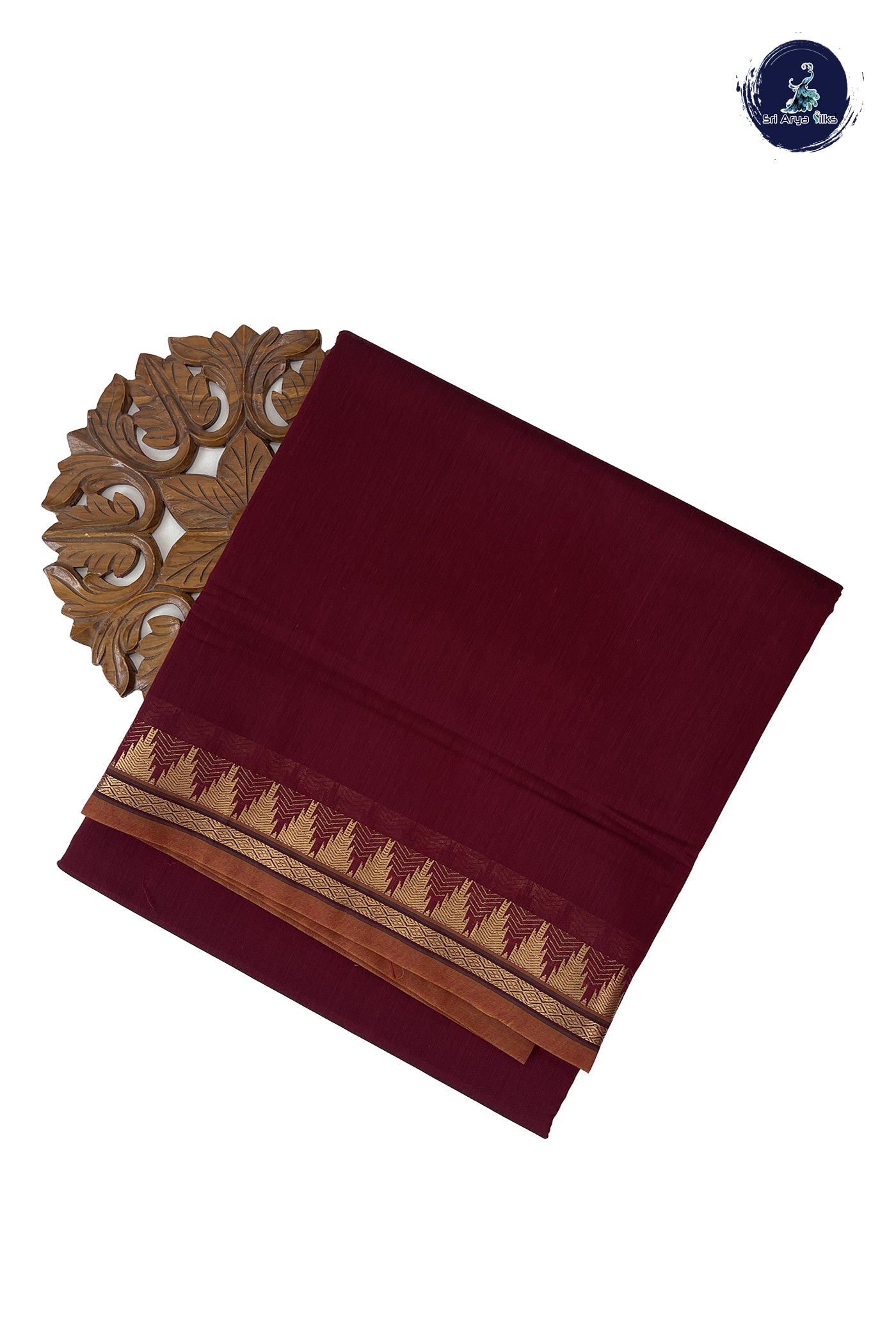 Dual Tone Maroon Madisar Semi Silk Cotton Saree With Plain Pattern