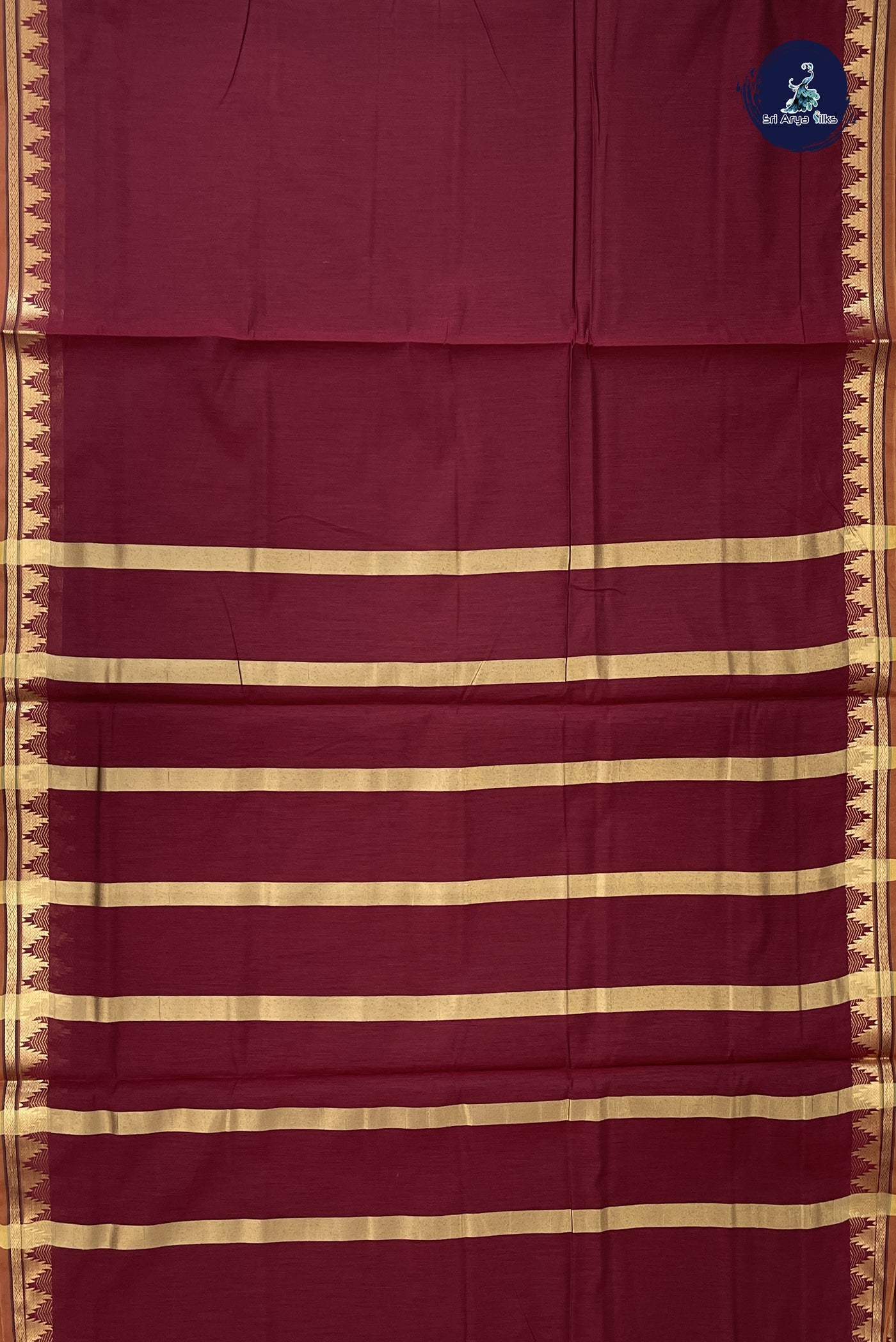 Dual Tone Maroon Madisar Semi Silk Cotton Saree With Plain Pattern