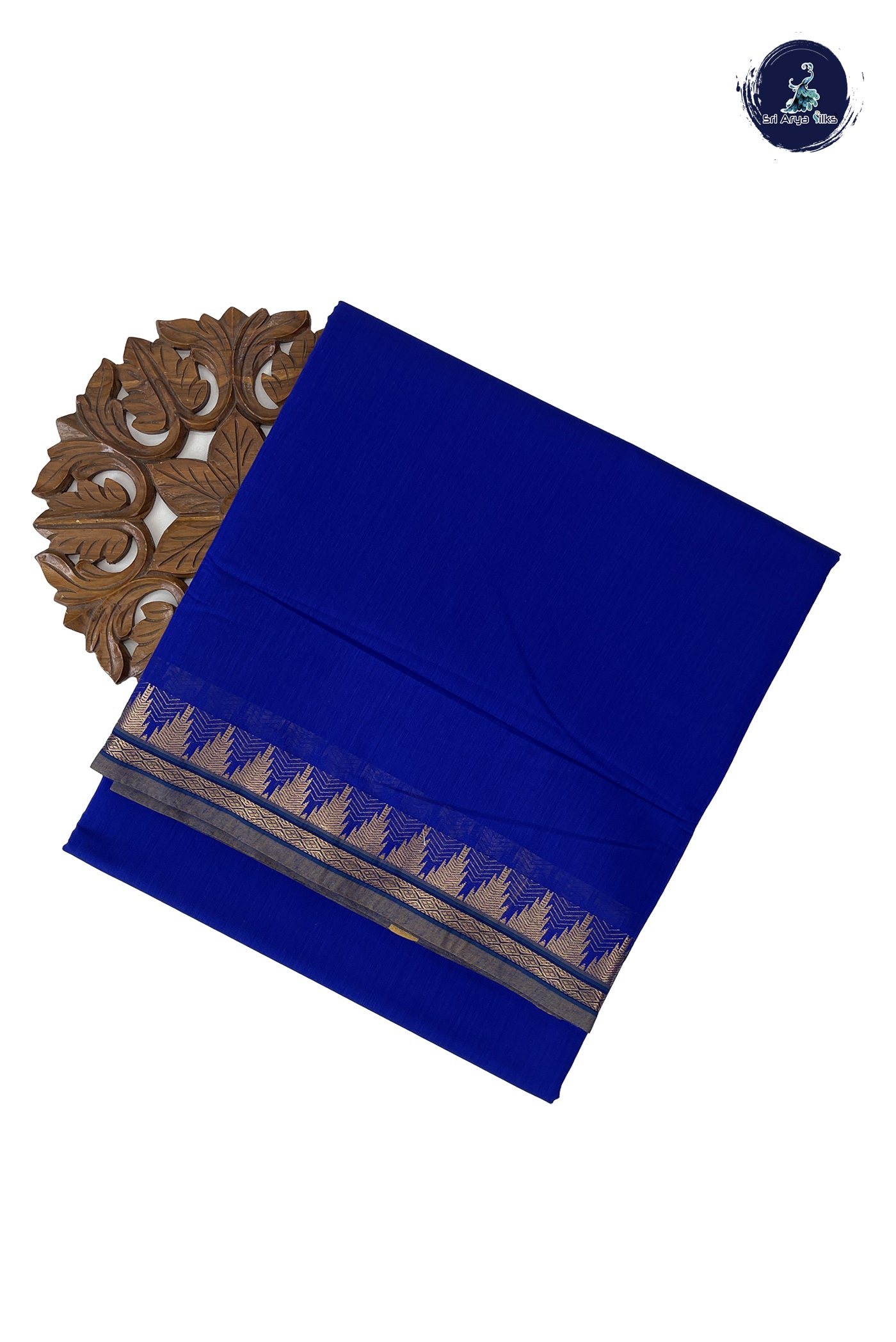 Blue Madisar Semi Silk Cotton Saree With Plain Pattern