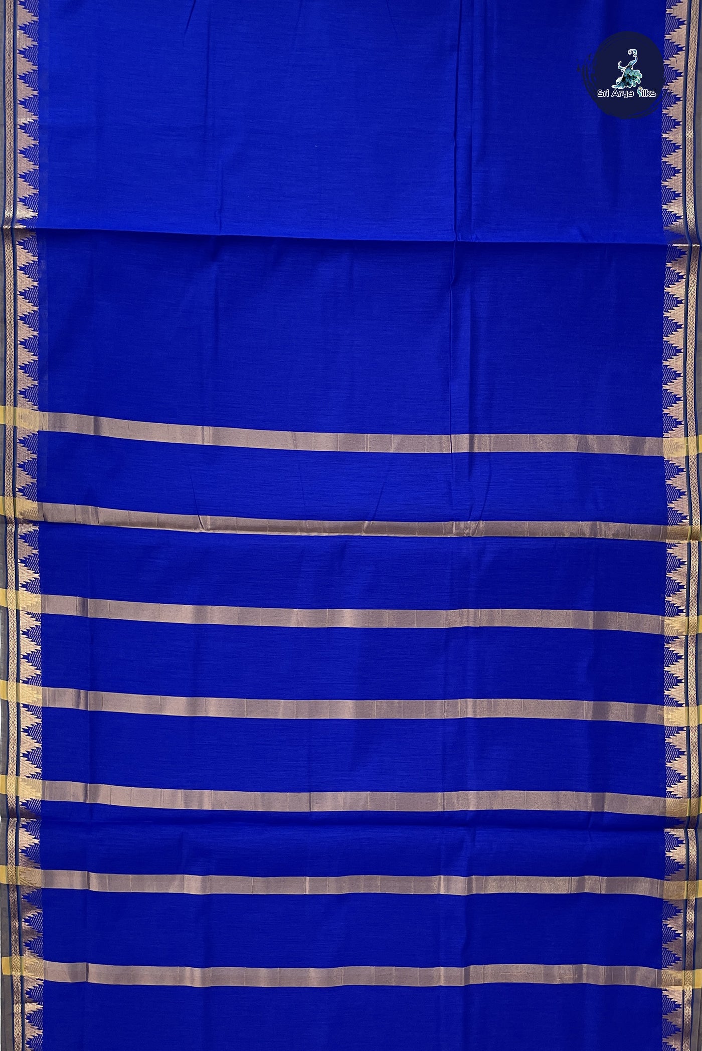 Blue Madisar Semi Silk Cotton Saree With Plain Pattern