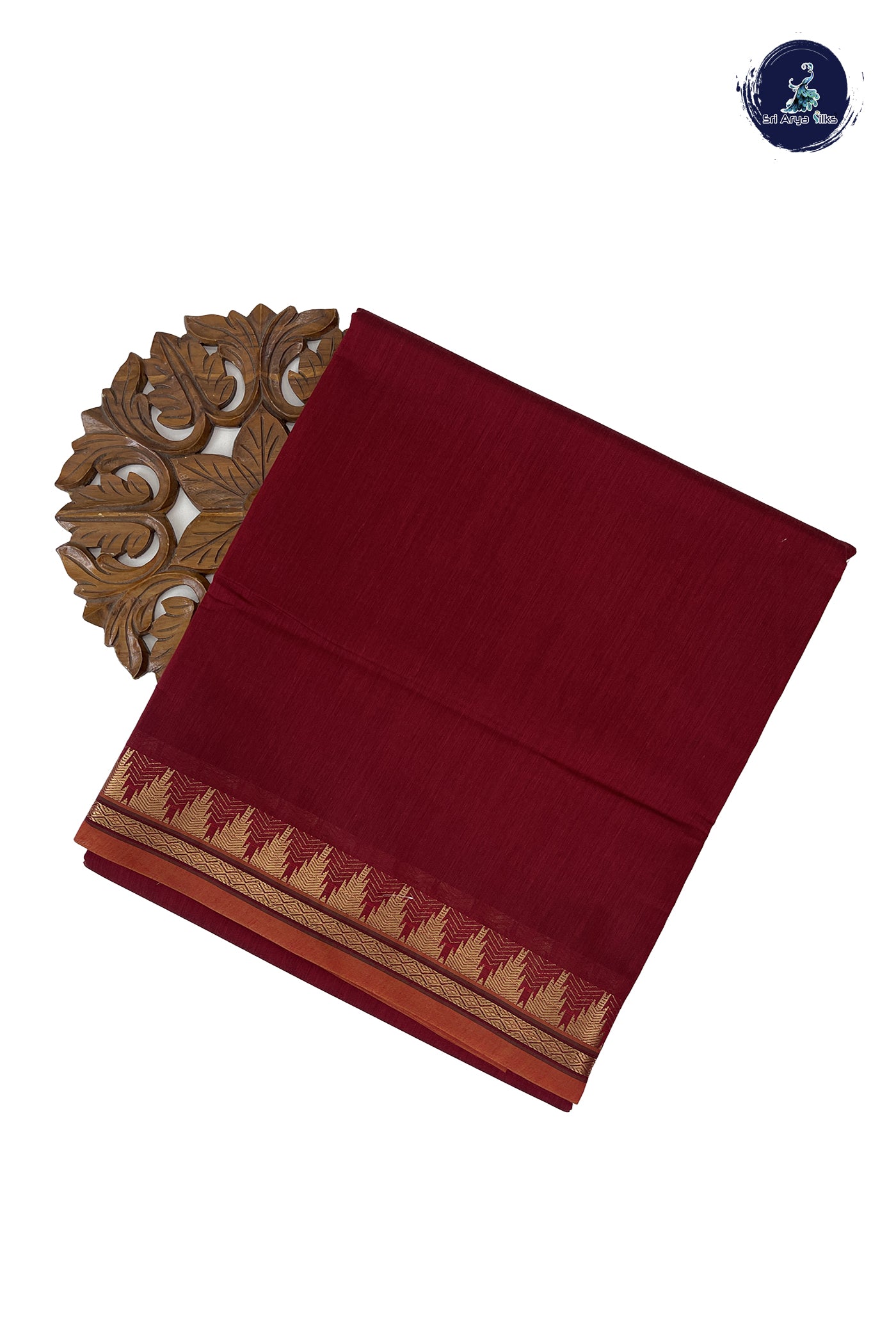 Maroon Madisar Semi Silk Cotton Saree With Plain Pattern