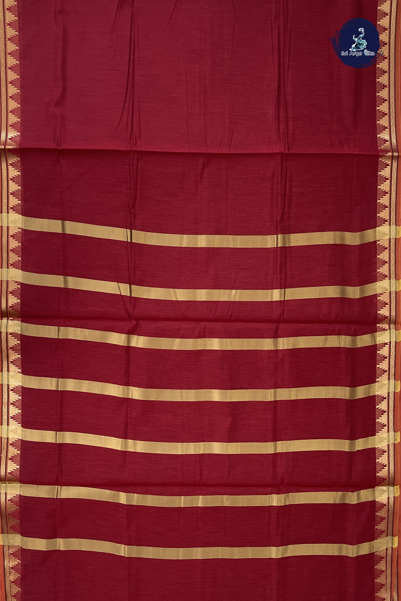 Maroon Madisar Semi Silk Cotton Saree With Plain Pattern