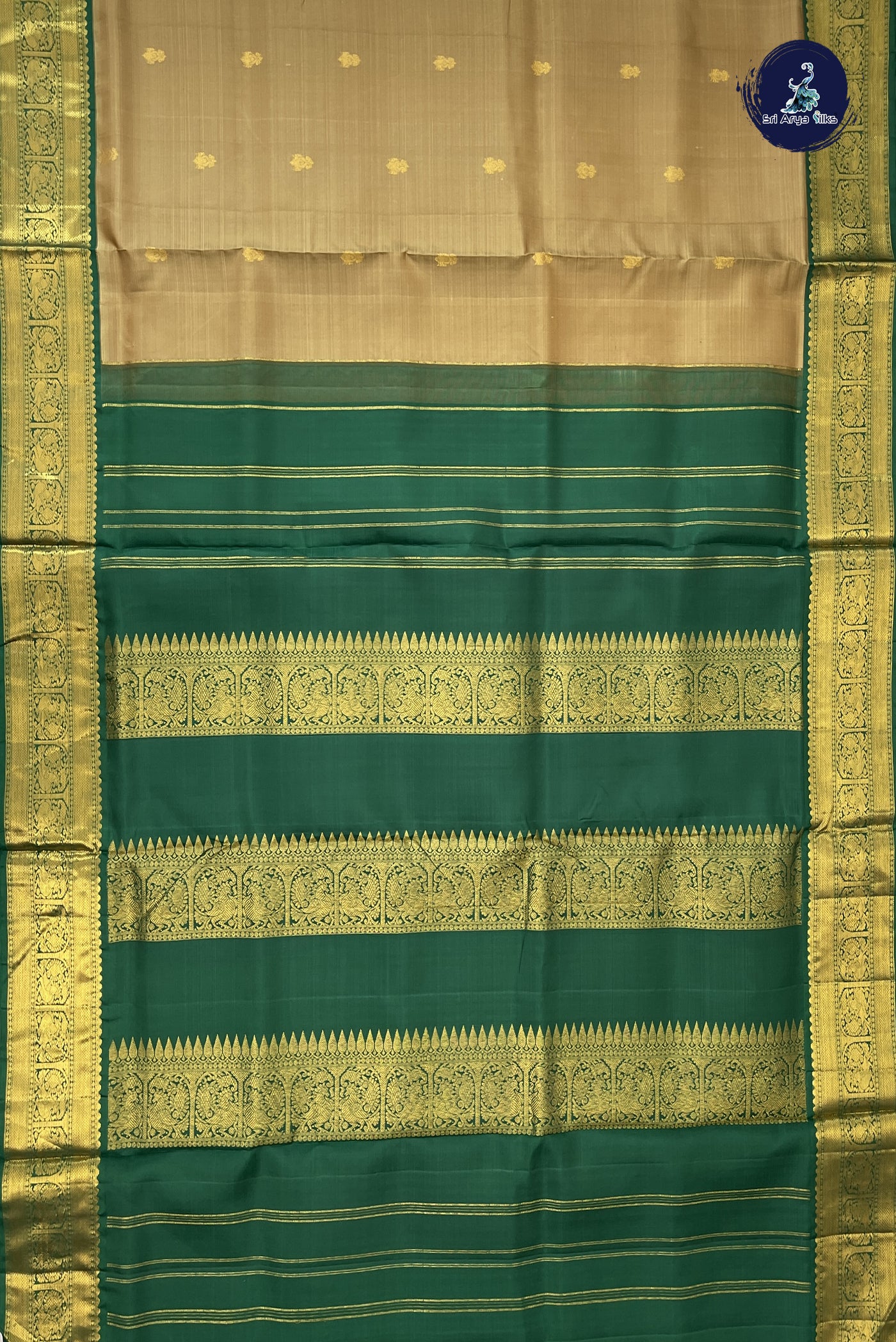 Golden Brown Madisar 10 Yards Silk Saree With Zari Buttas Pattern