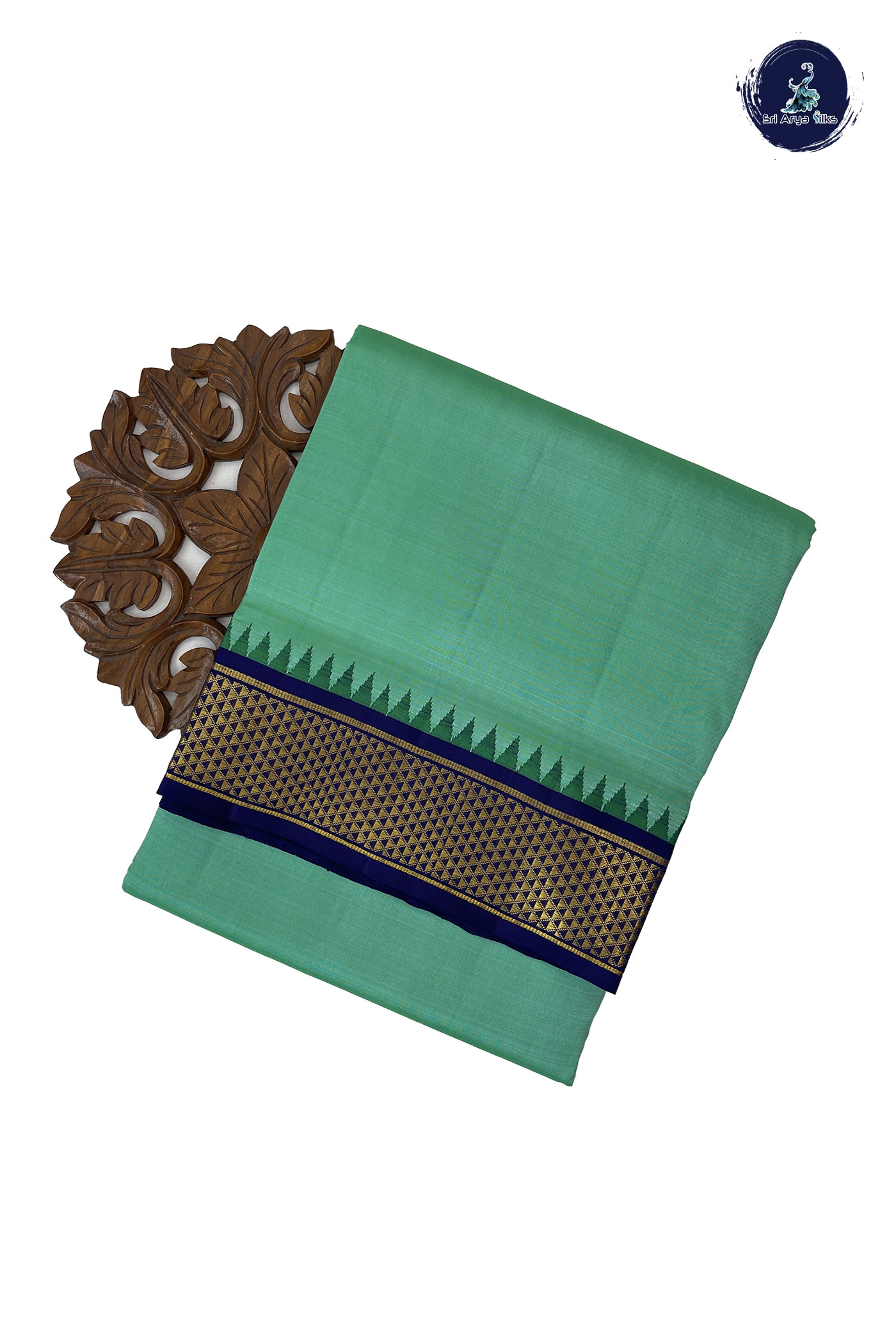 Sea Green Madisar 10 Yards Silk Saree With Plain Pattern