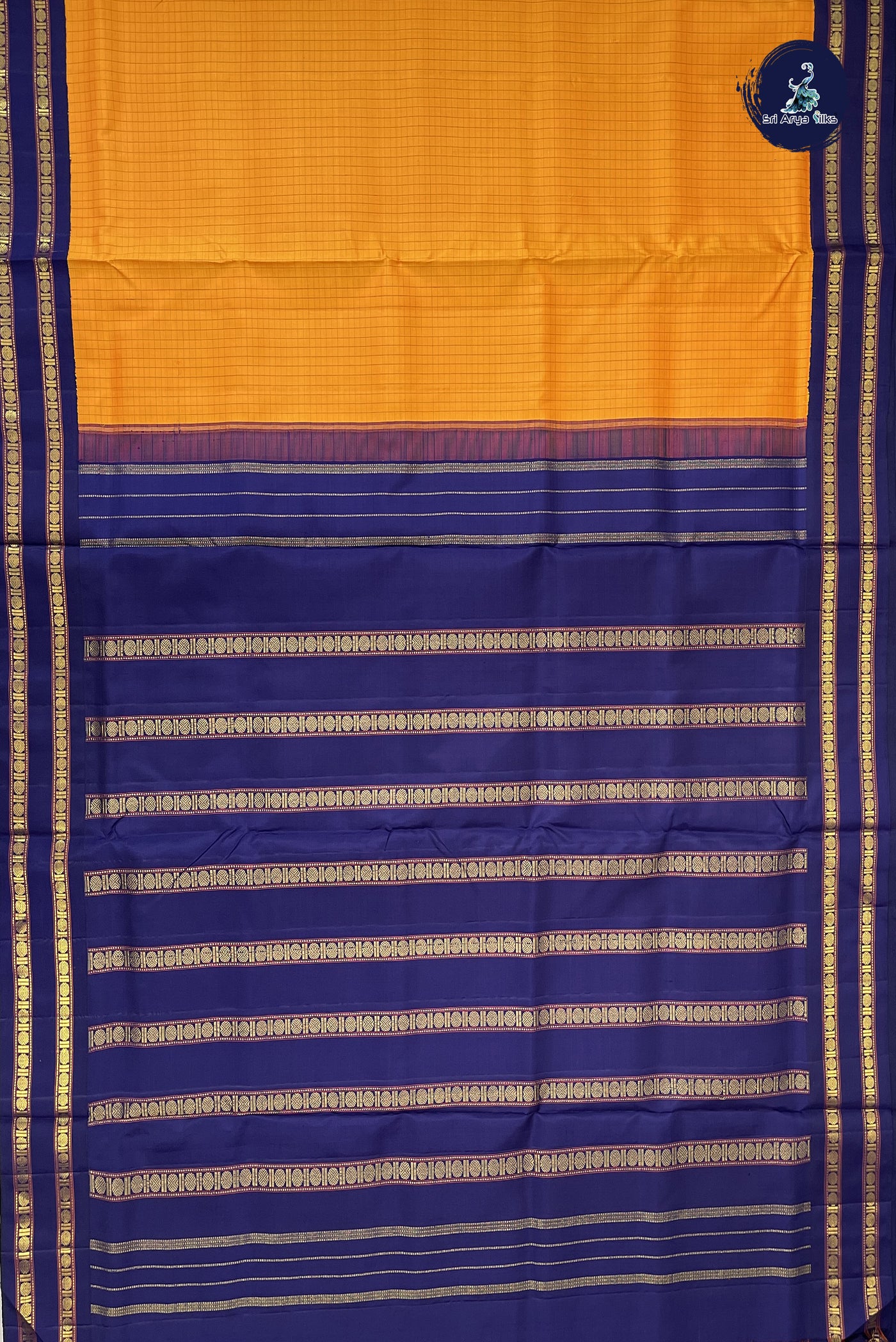 Mango Yellow Madisar 10 Yards Silk Saree With Checked Pattern