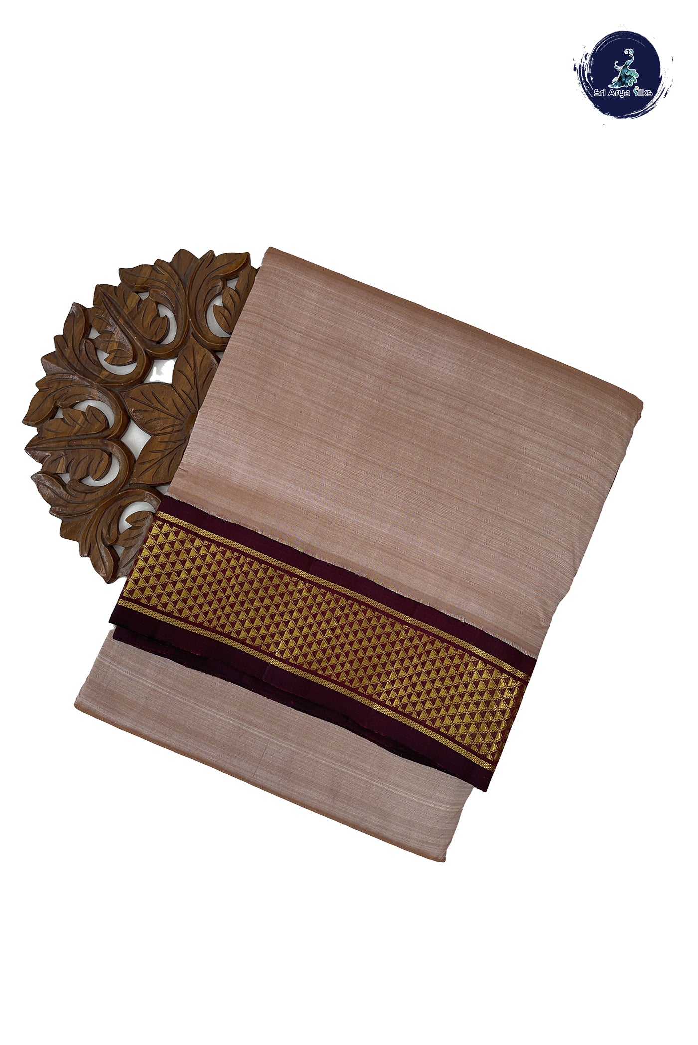 Light Brown Madisar 10 Yards Silk Saree With Plain Pattern