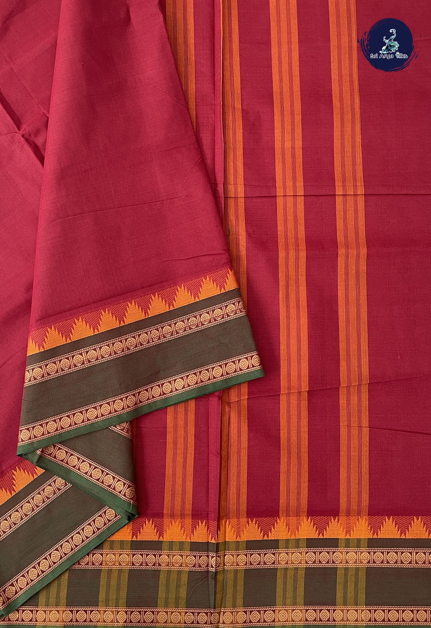 Maroon 10 Yards Madisar Cotton Saree With Plain Pattern