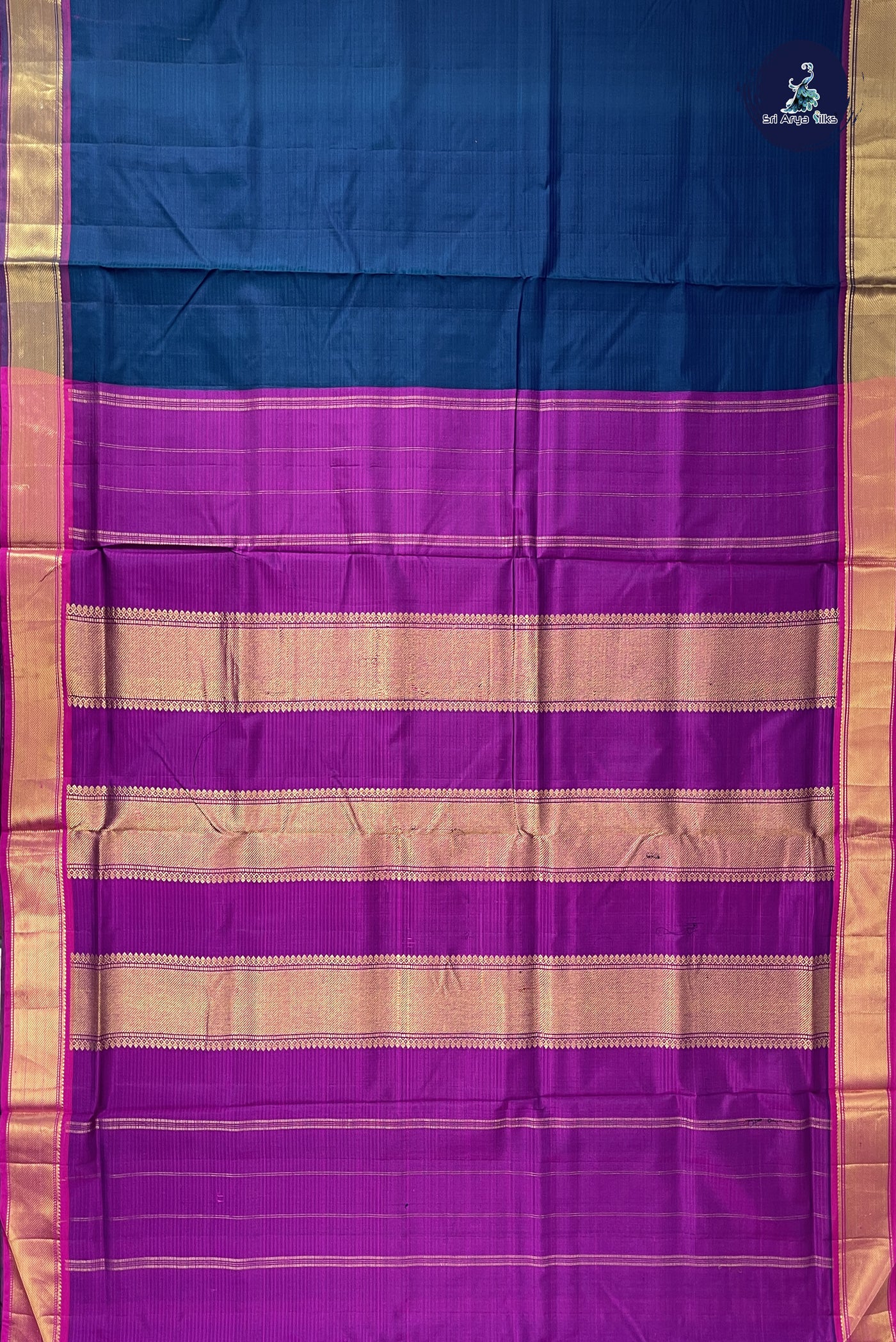 Peacock Blue Madisar 10 Yards Silk Saree With Doria Lines Pattern