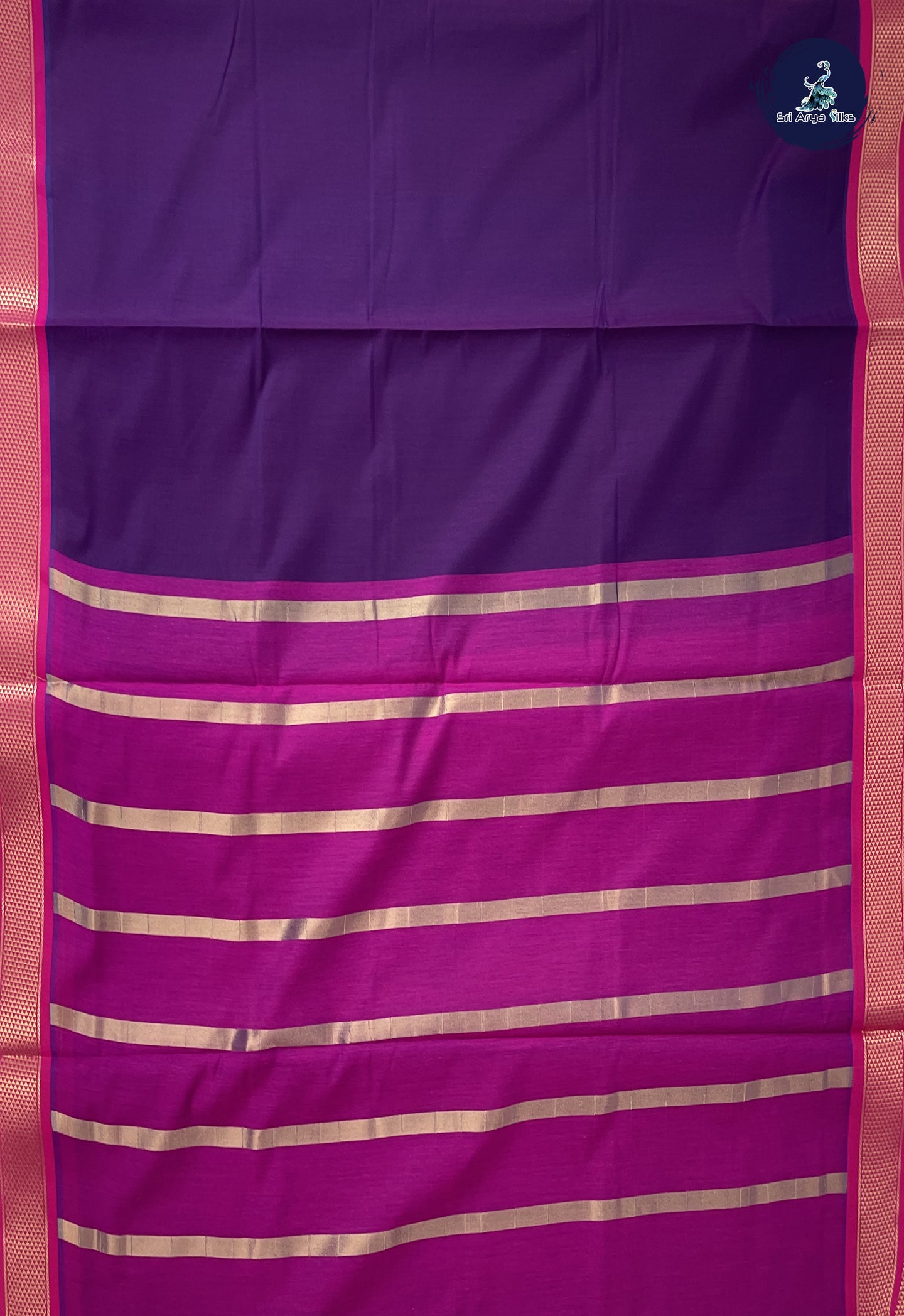Dual Tone Violet Madisar Semi Silk Cotton Saree With Plain Pattern