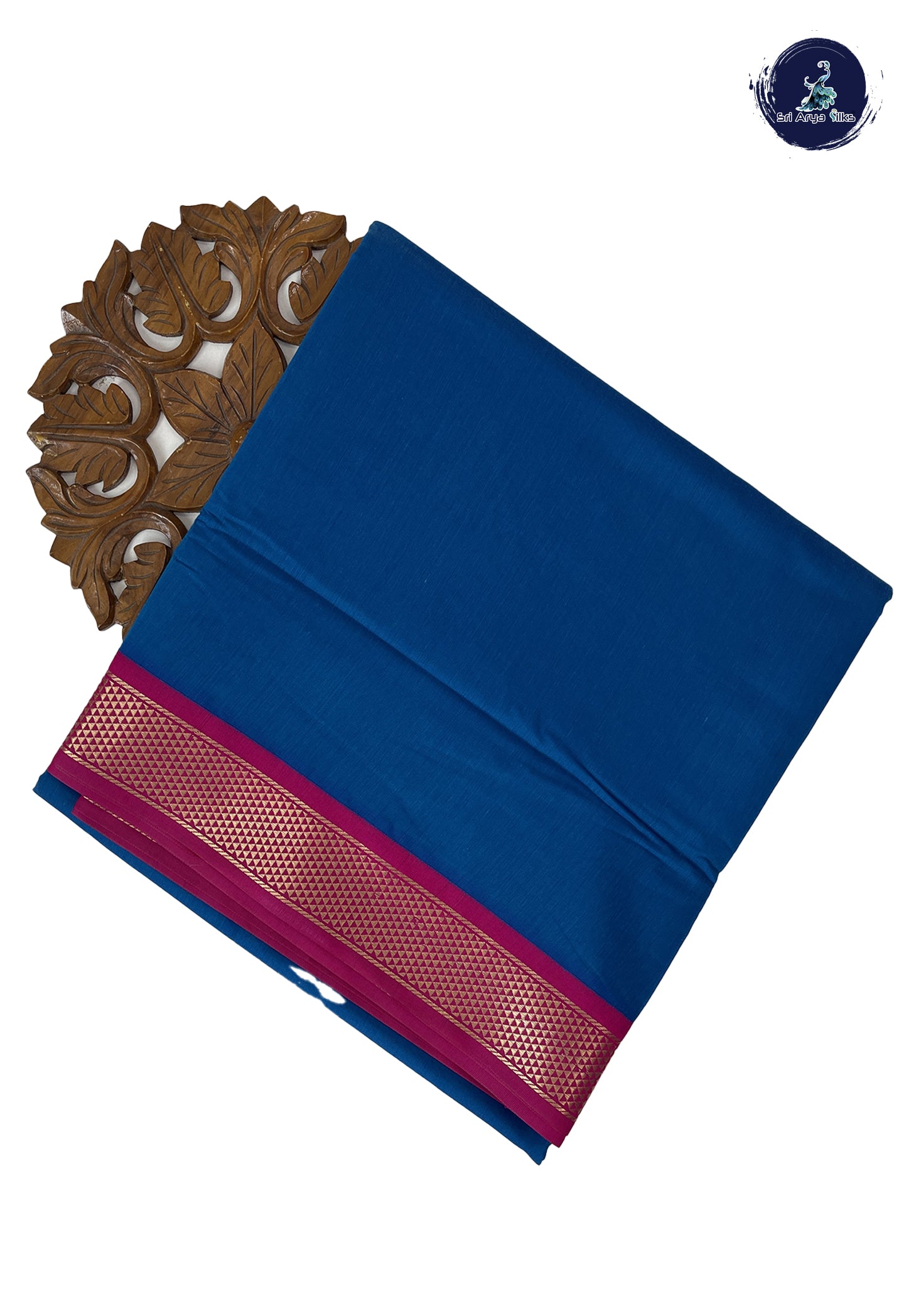 Sapphire Blue Madisar Semi Silk Cotton Saree With Plain Pattern