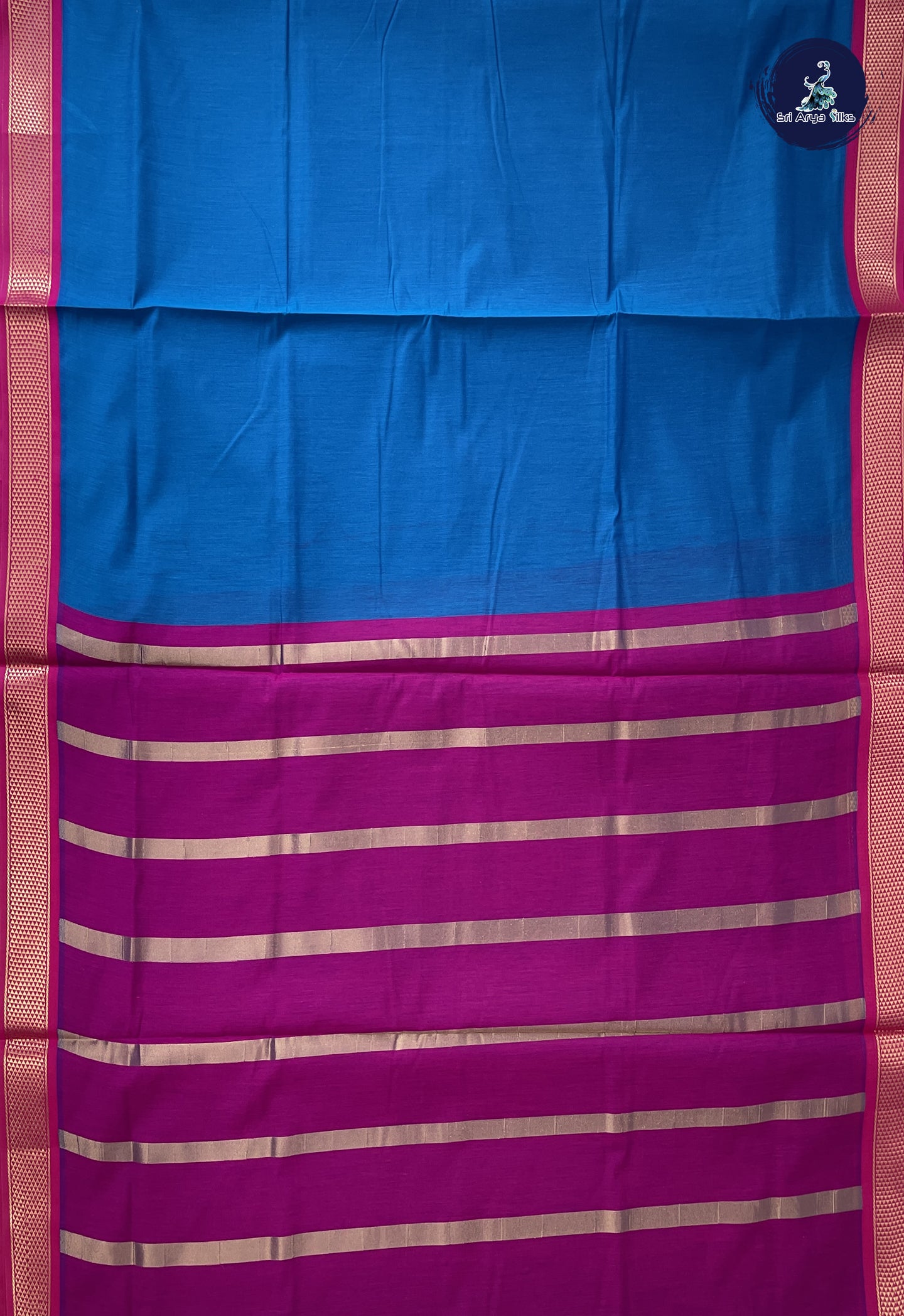 Sapphire Blue Madisar Semi Silk Cotton Saree With Plain Pattern