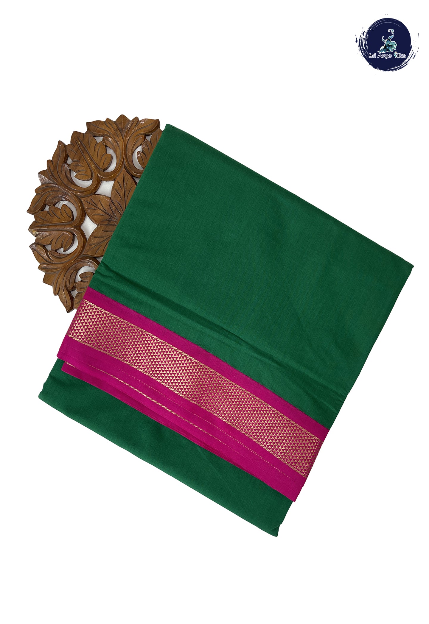 Dark Green Madisar Semi Silk Cotton Saree With Plain Pattern
