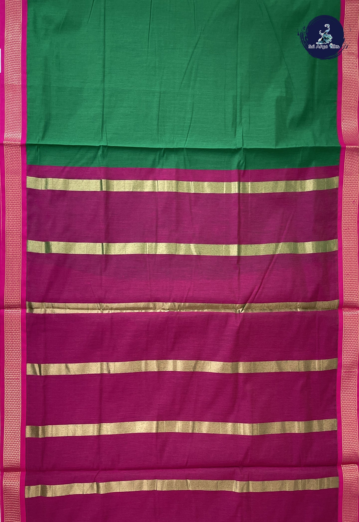Dark Green Madisar Semi Silk Cotton Saree With Plain Pattern