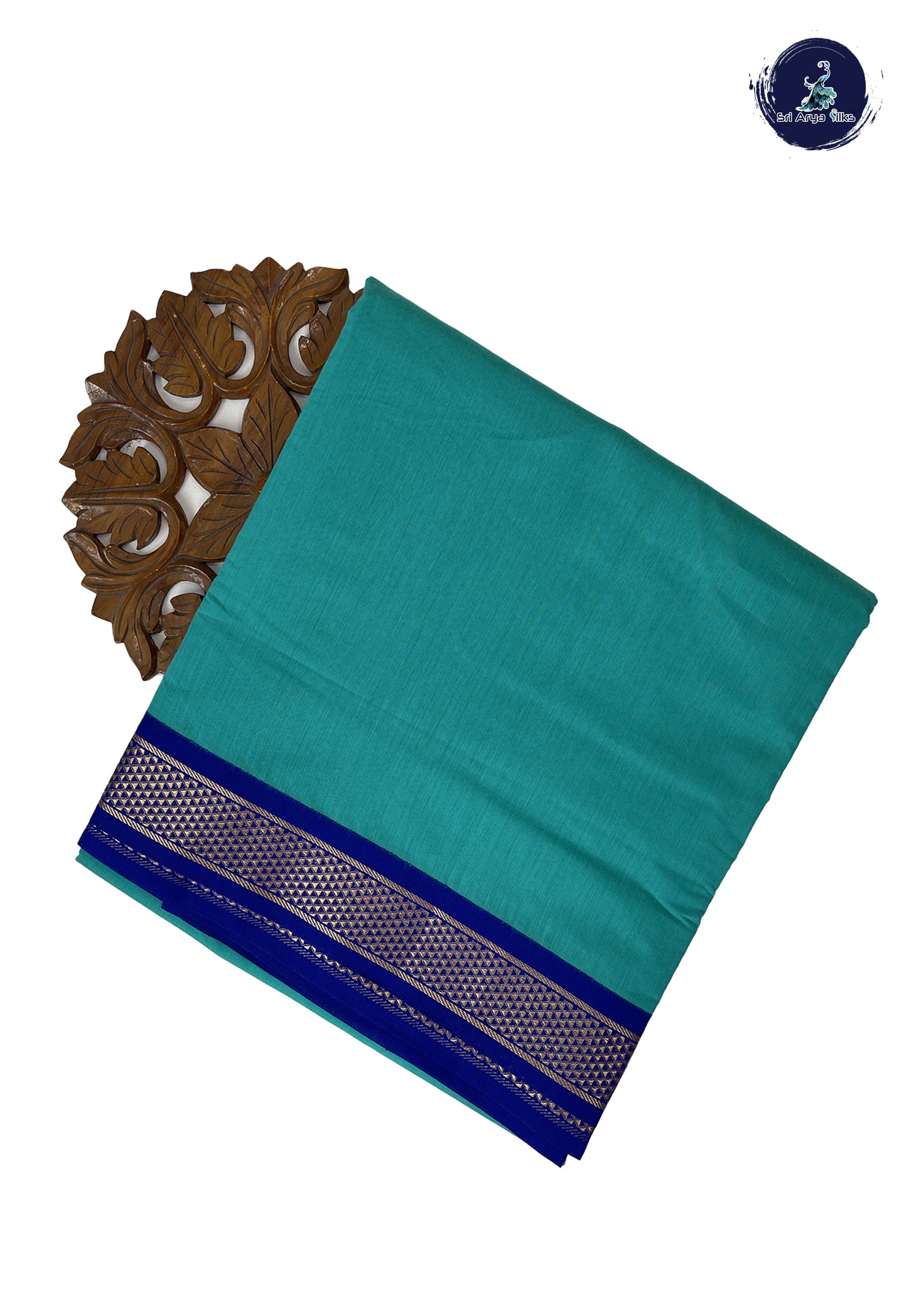 Teal Blue Madisar Semi Silk Cotton Saree With Plain Pattern