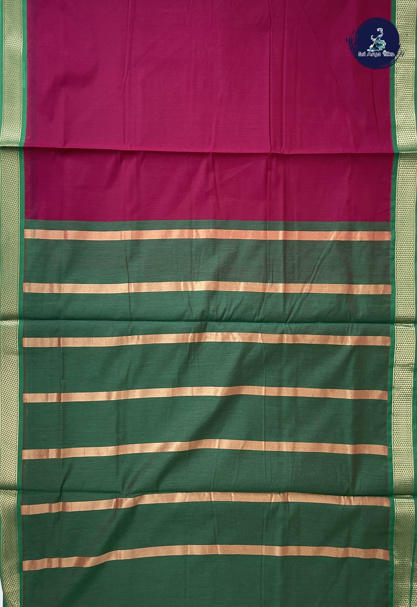 Pinkish Maroon Madisar Semi Silk Cotton Saree With Plain Pattern