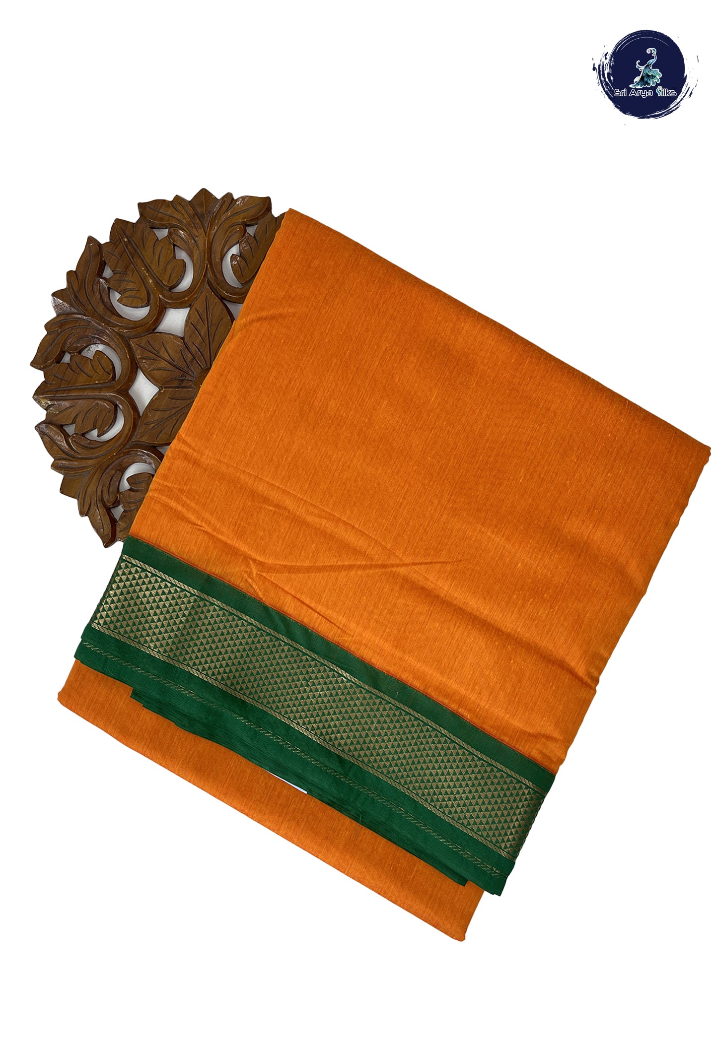 Yellowish Orange Madisar Semi Silk Cotton Saree With Plain Pattern