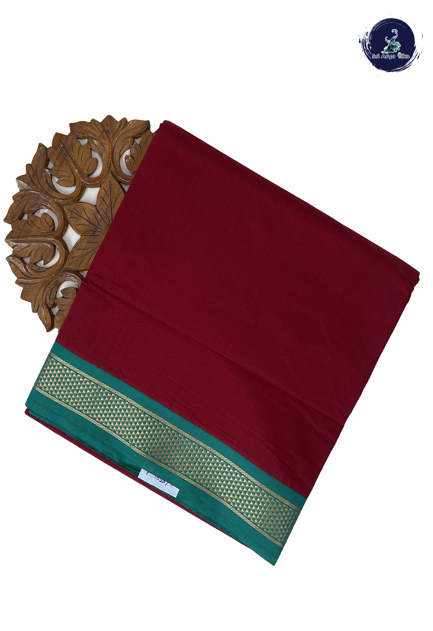 Maroon Madisar Semi Silk Cotton Saree With Plain Pattern