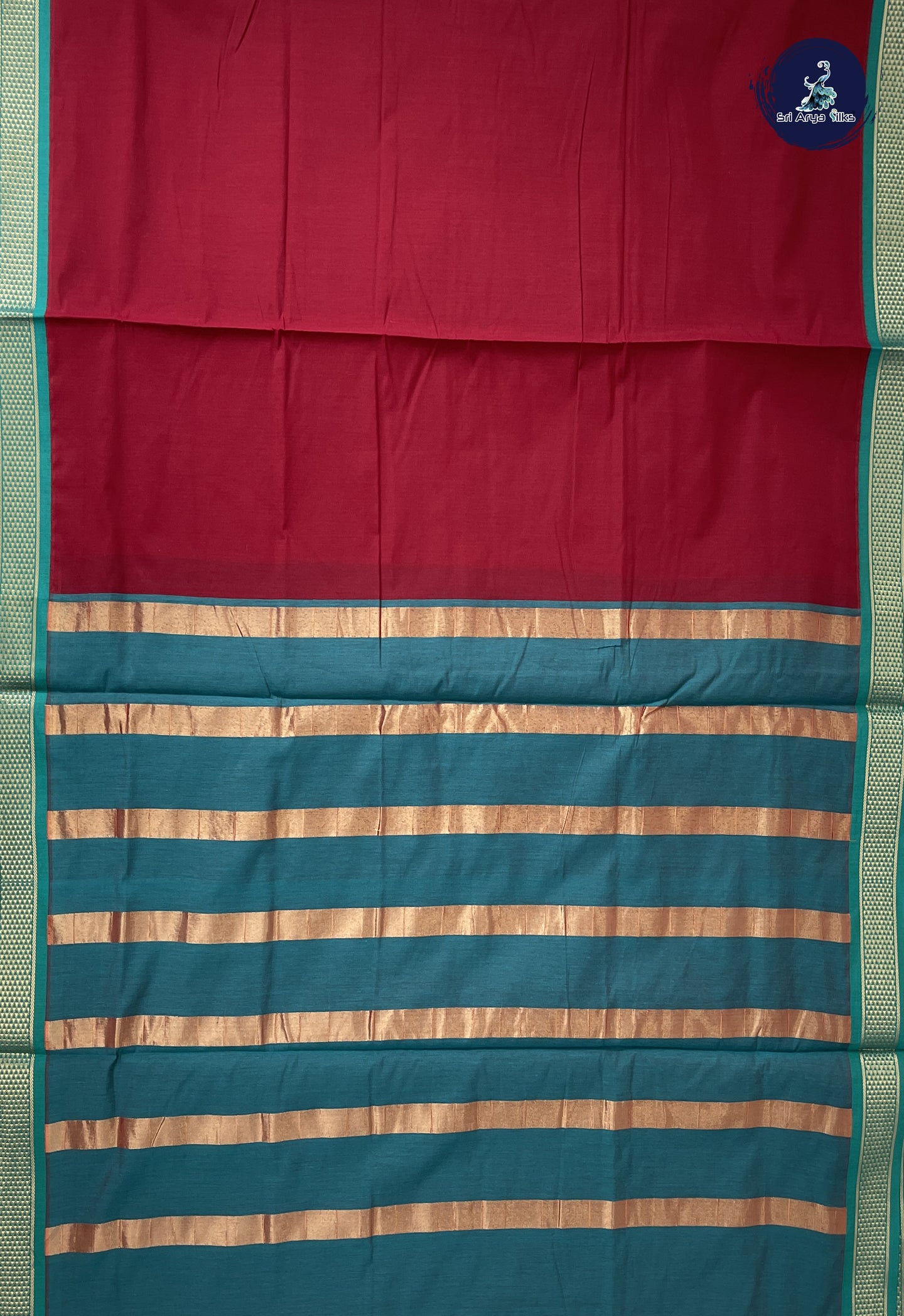 Maroon Madisar Semi Silk Cotton Saree With Plain Pattern