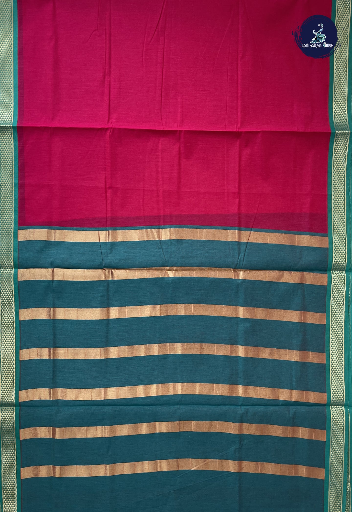 Dark Pink Madisar Semi Silk Cotton Saree With Plain Pattern