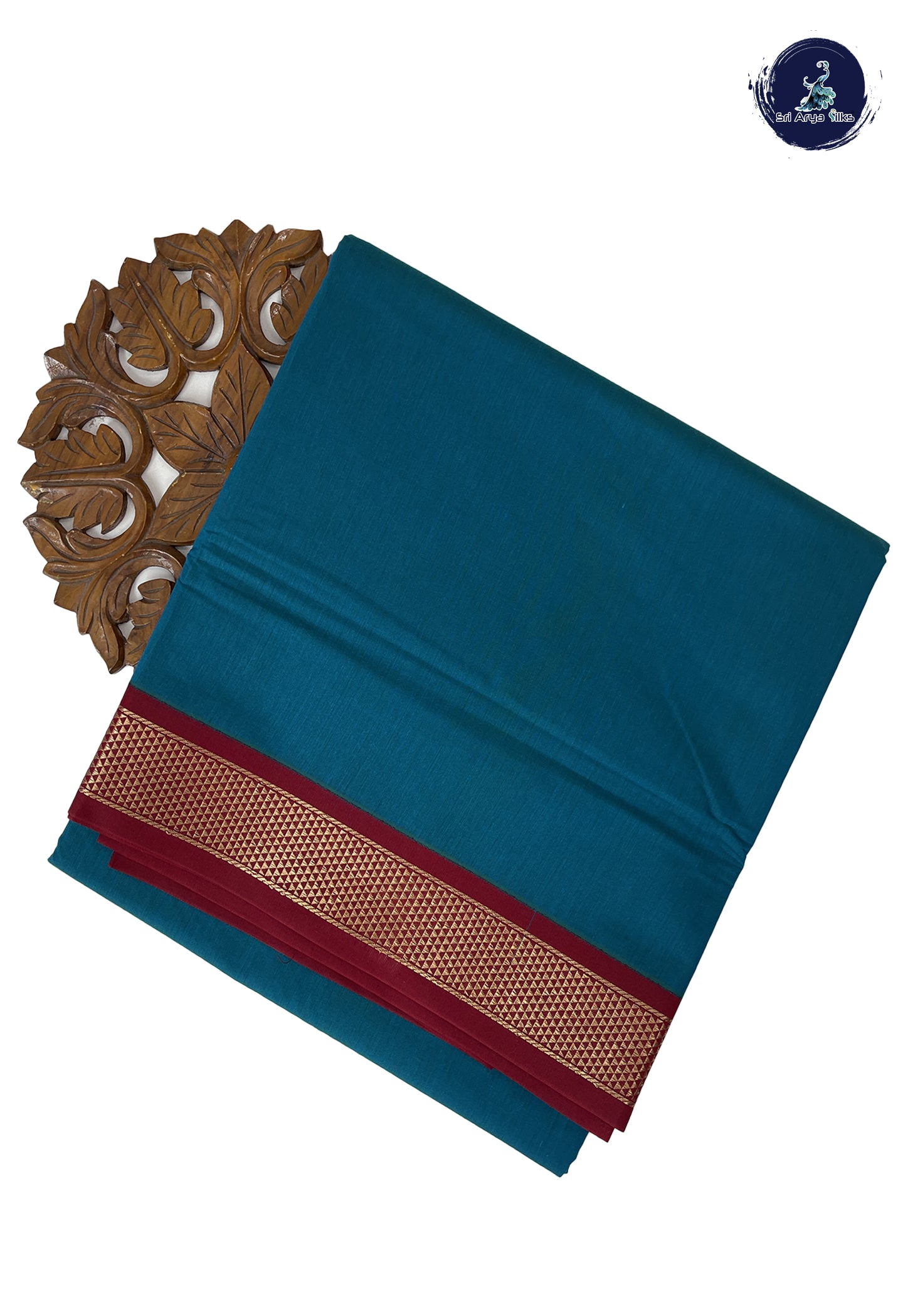 Sapphire Green Madisar Semi Silk Cotton Saree With Plain Pattern