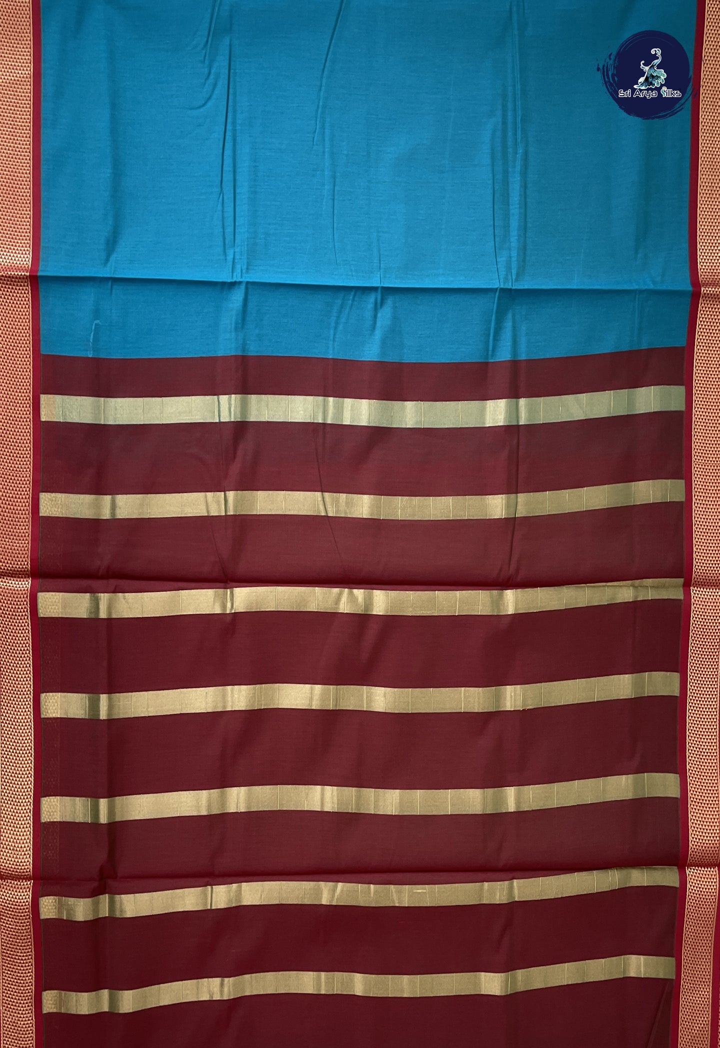 Sapphire Green Madisar Semi Silk Cotton Saree With Plain Pattern