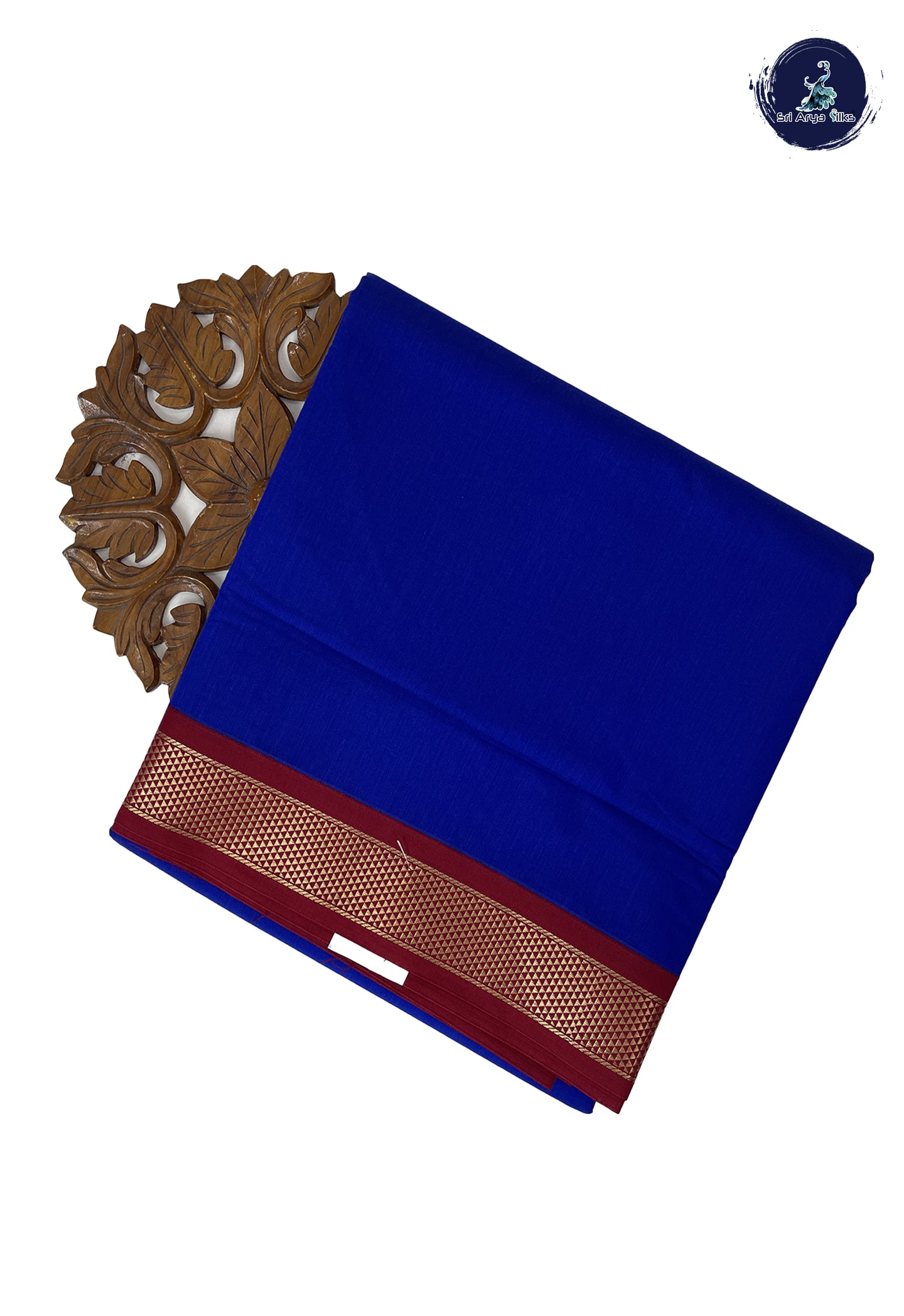MS Blue Madisar Semi Silk Cotton Saree With Plain Pattern
