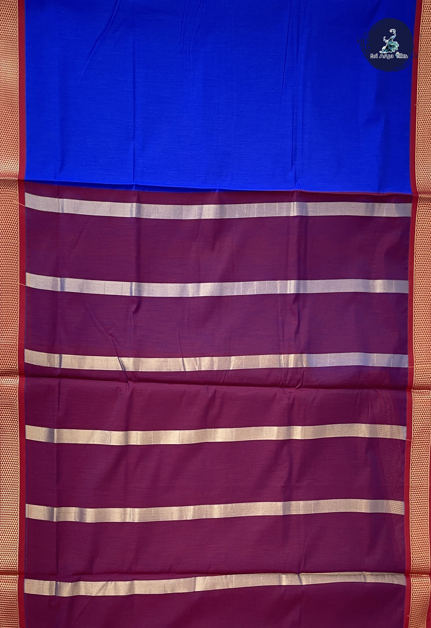 MS Blue Madisar Semi Silk Cotton Saree With Plain Pattern
