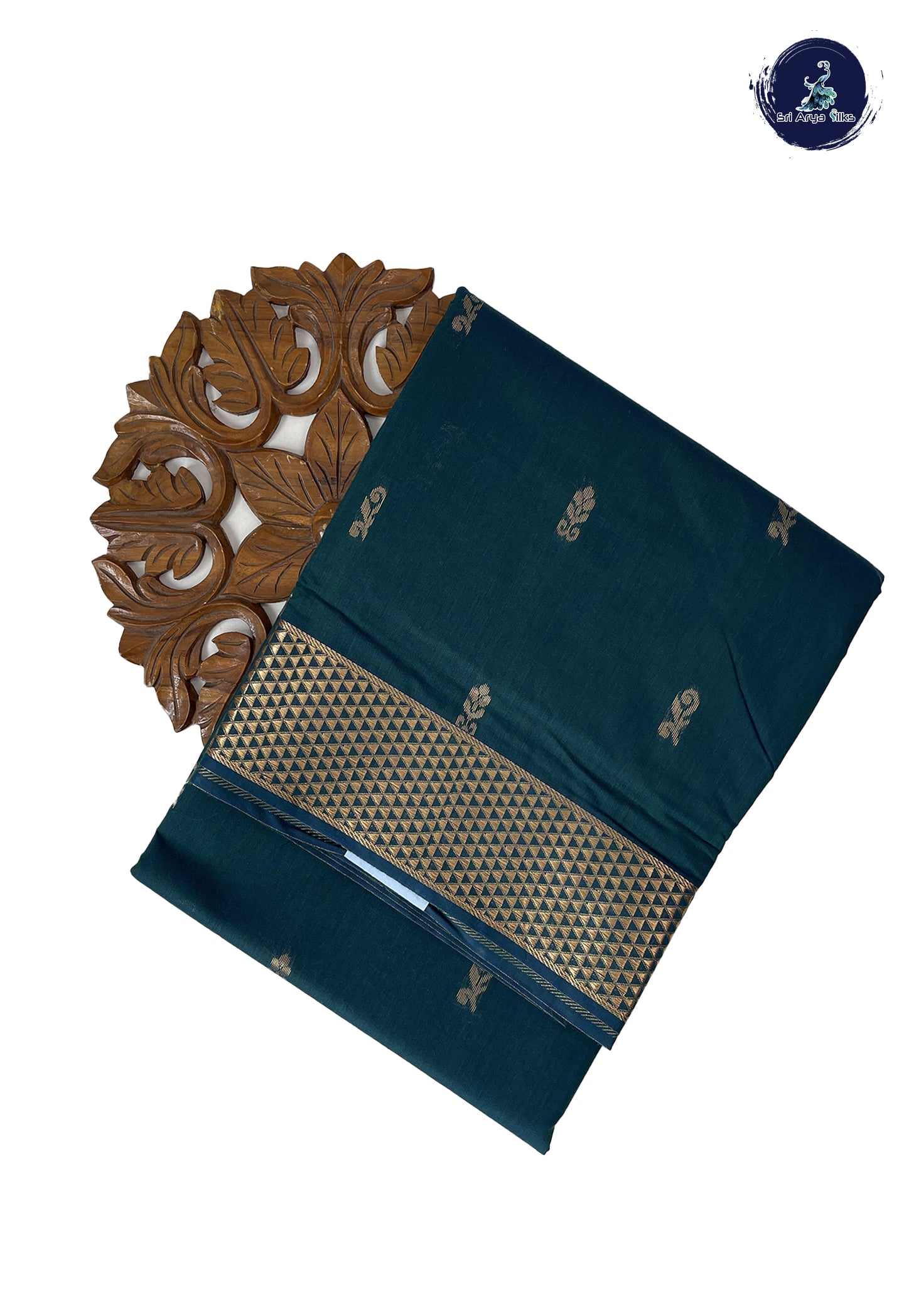 Sapphire Green Madisar Semi Silk Cotton Saree With Zari Buttas Pattern