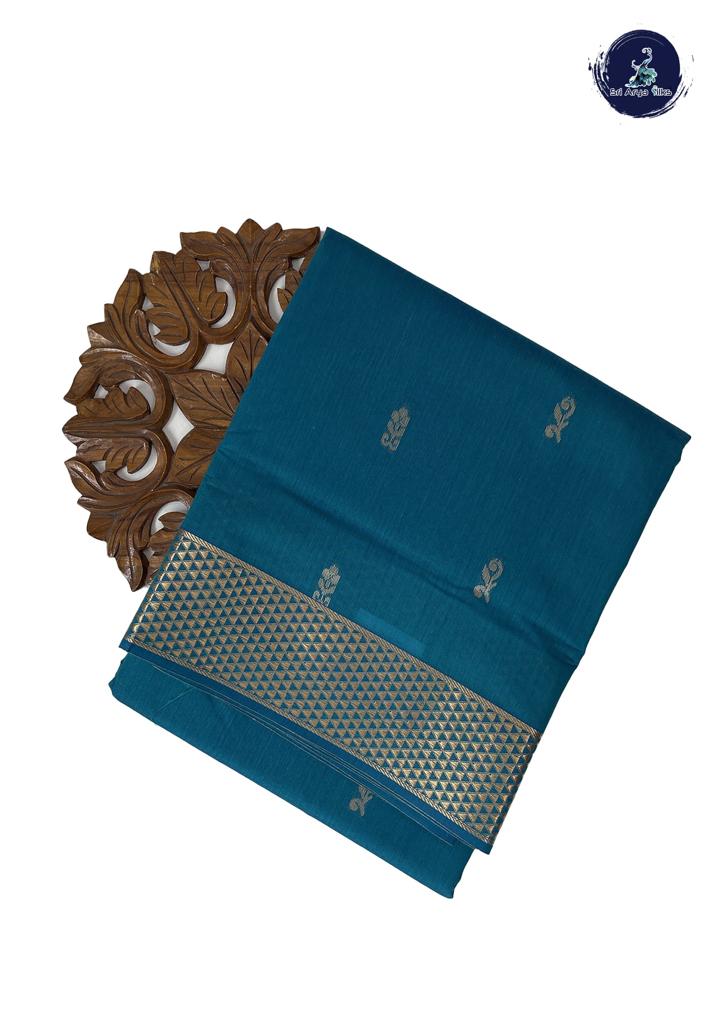 Teal Madisar Semi Silk Cotton Saree With Zari Buttas Pattern