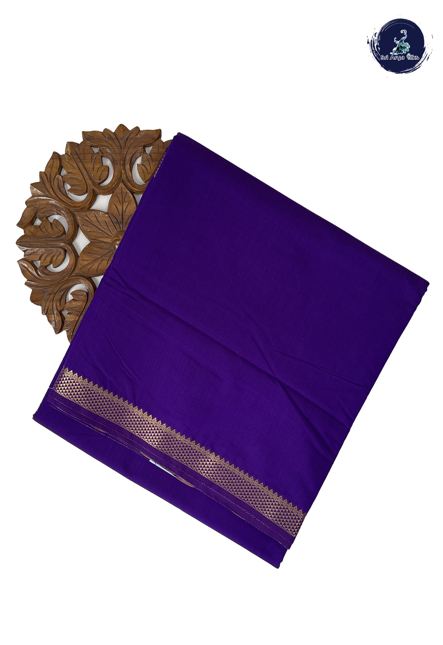Dark Violet Madisar Semi Silk Cotton Saree With Plain Pattern