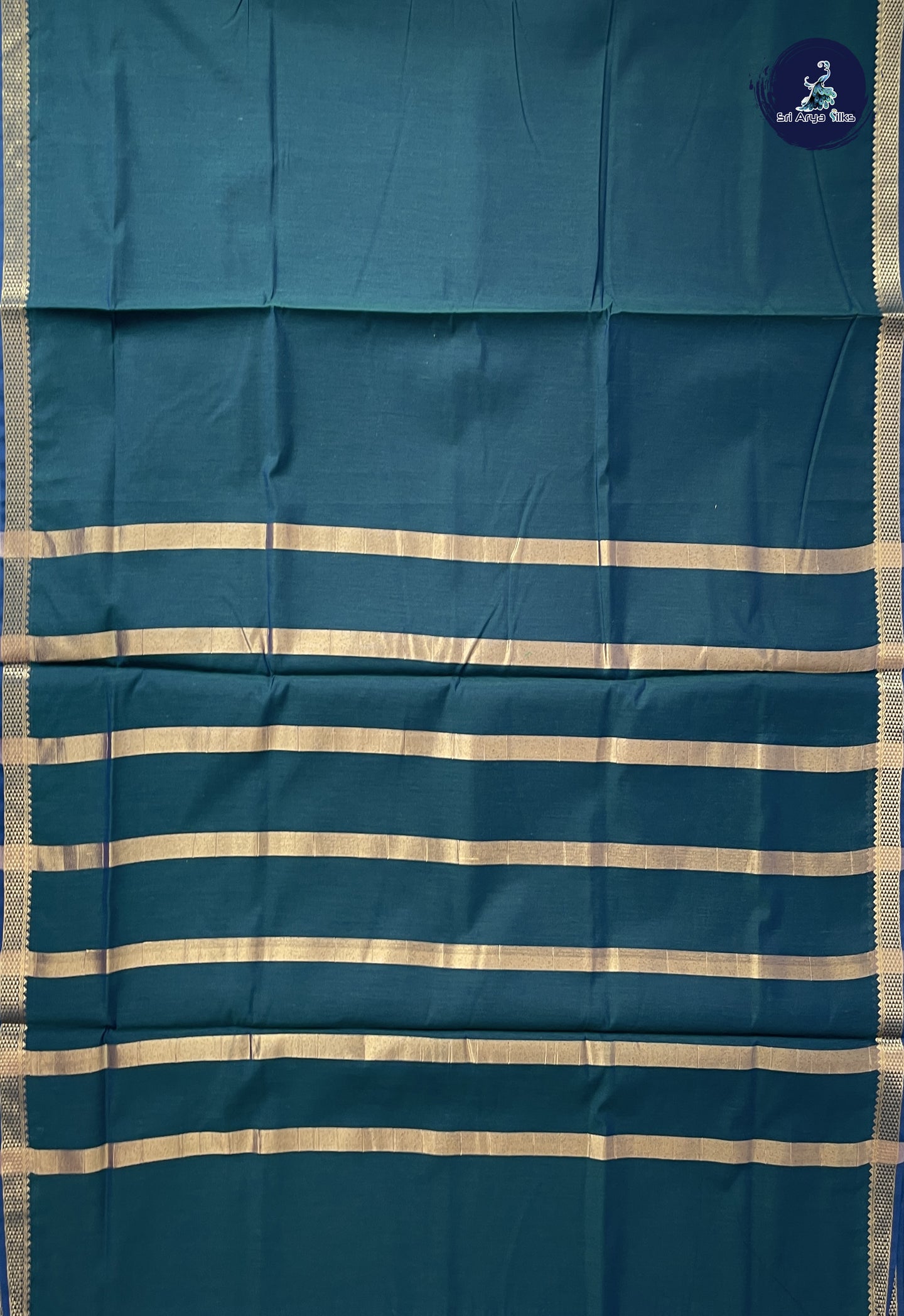 Bluish Green Madisar Semi Silk Cotton Saree With Plain Pattern