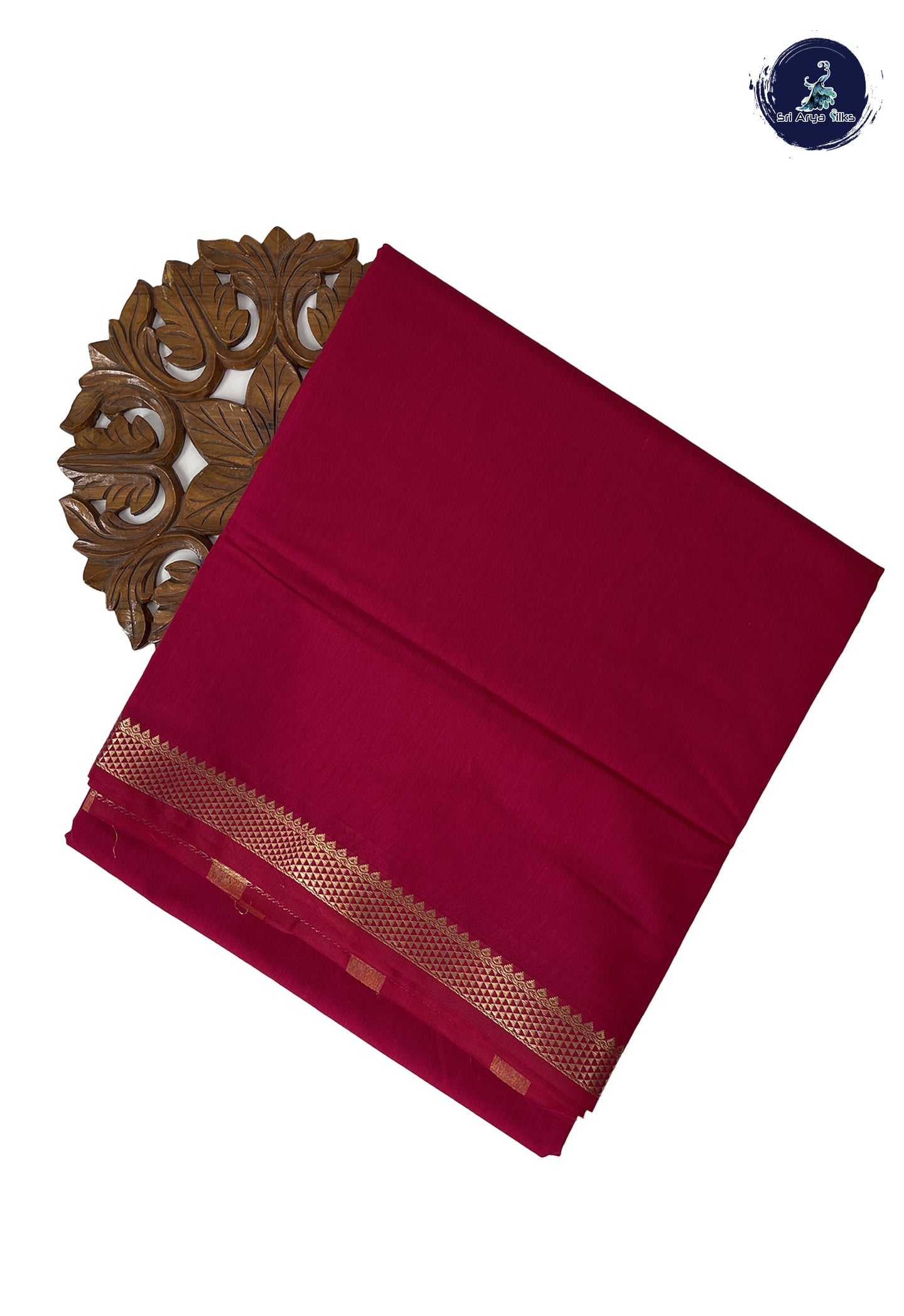 Dark Pink Madisar Semi Silk Cotton Saree With Plain Pattern