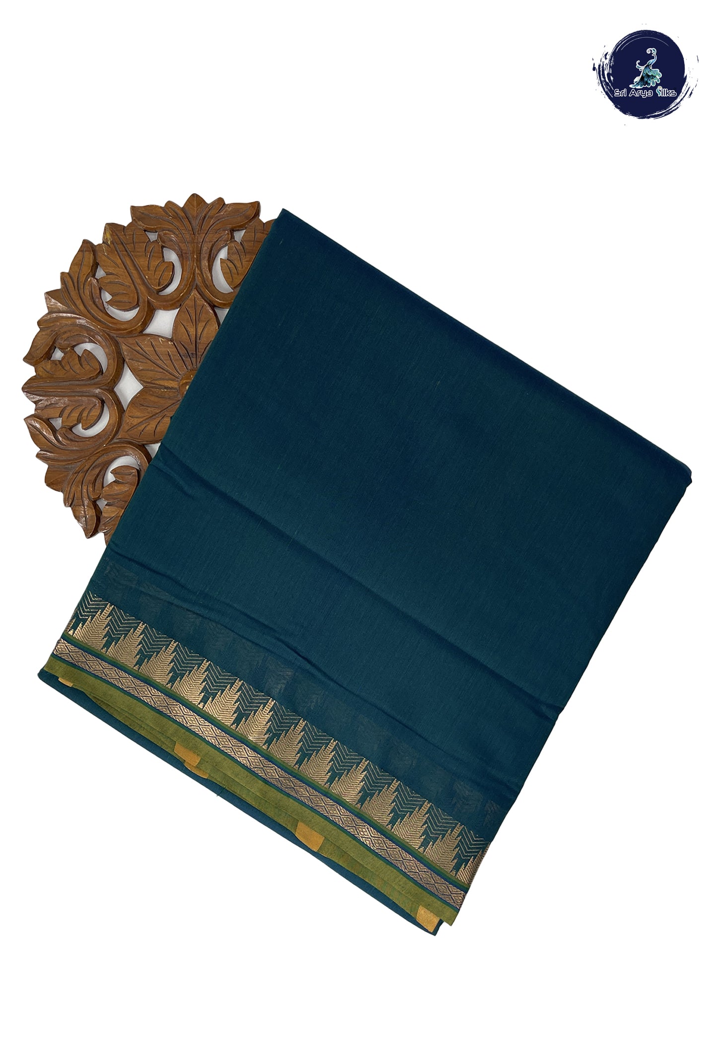 Dual Tone Green Madisar Semi Silk Cotton Saree With Plain Pattern