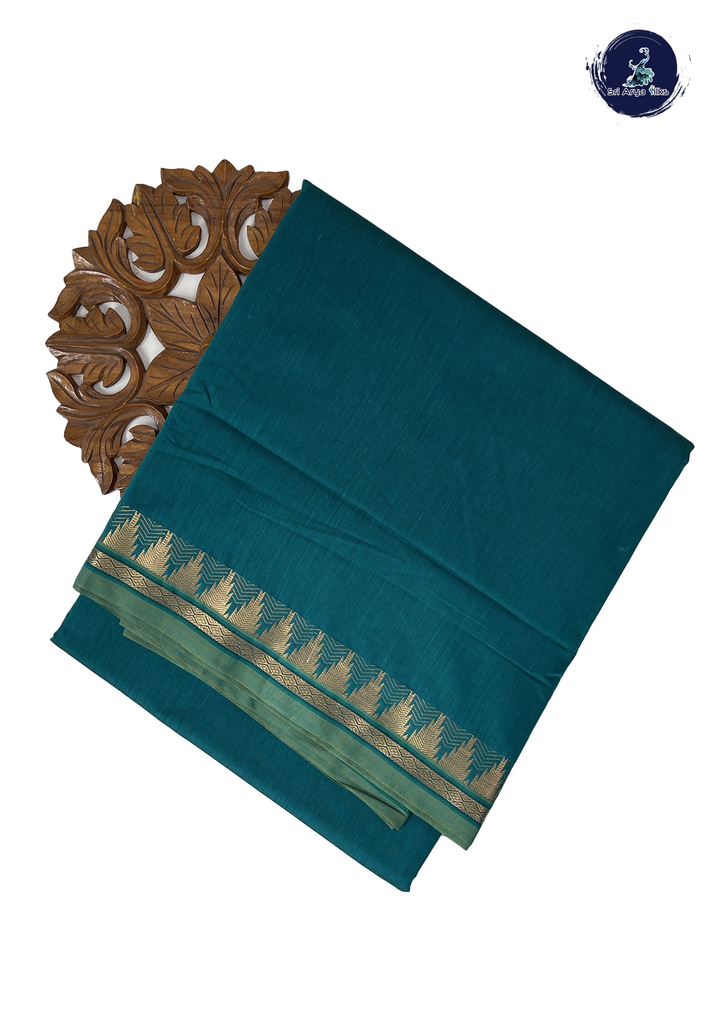 Green Madisar Semi Silk Cotton Saree With Plain Pattern